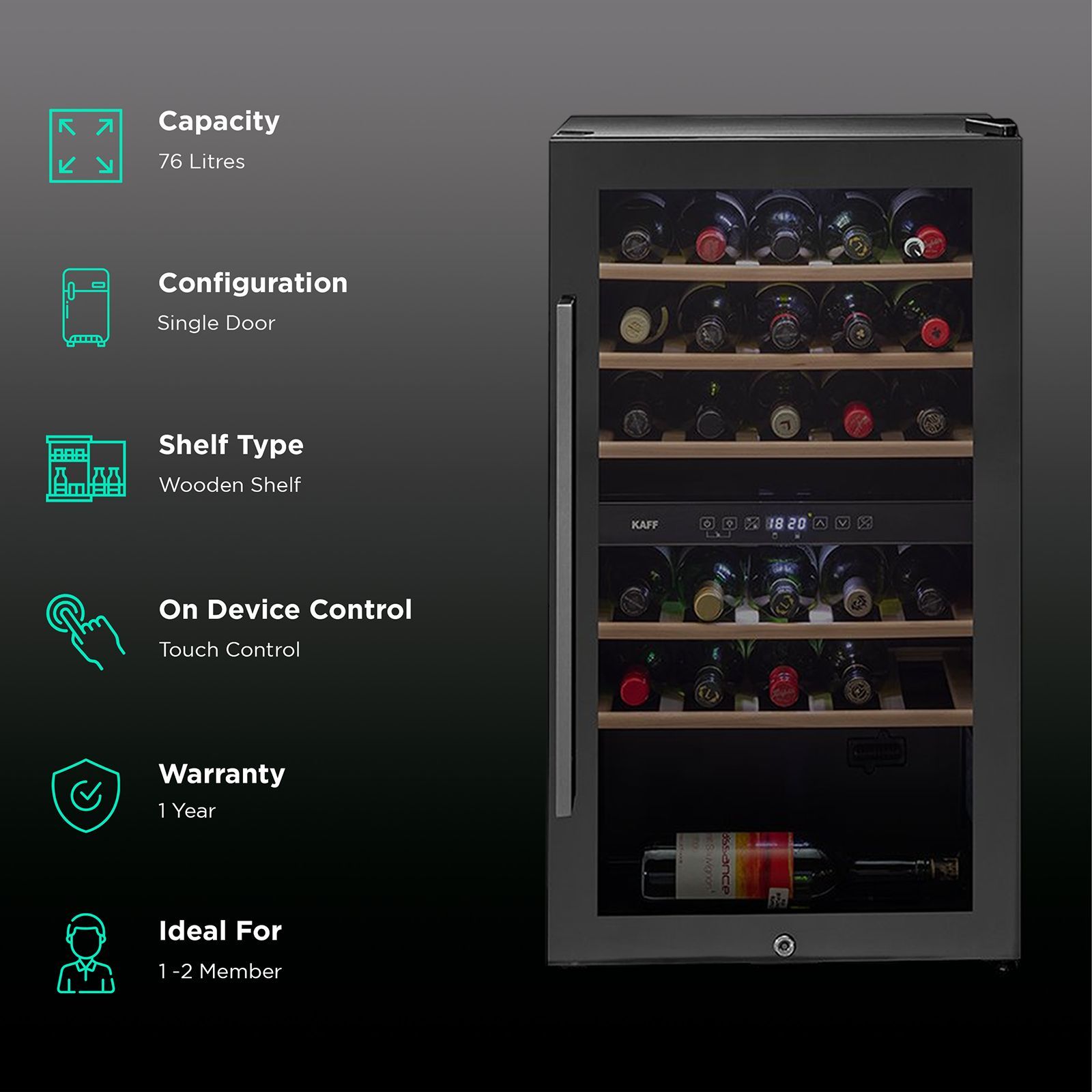 KAFF 76 Litres 29 Bottles Wine Cooler (Inner Glass with UV Protection, WC 76 DZ, Black) KAFF 76 Litres 29 Bottles Wine Cooler (Inner Glass with UV Protection, WC 76 DZ, Black)_2