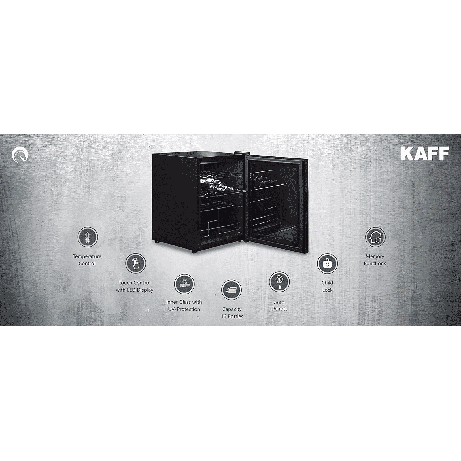 KAFF 42 Litres 16 Bottles Wine Cooler (Inner Glass with UV Protection, WC 42, Black)_9