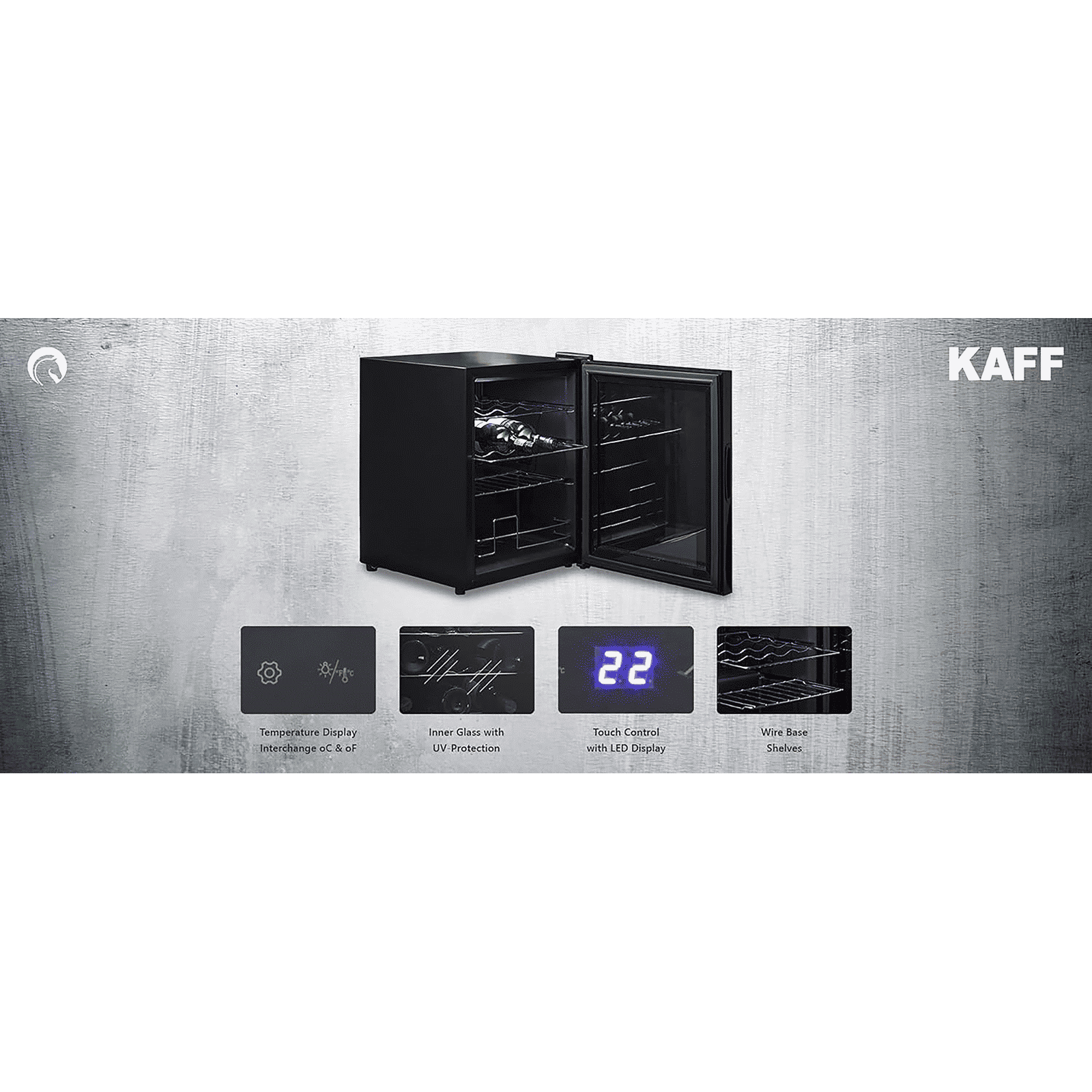 KAFF 42 Litres 16 Bottles Wine Cooler (Inner Glass with UV Protection, WC 42, Black)_10