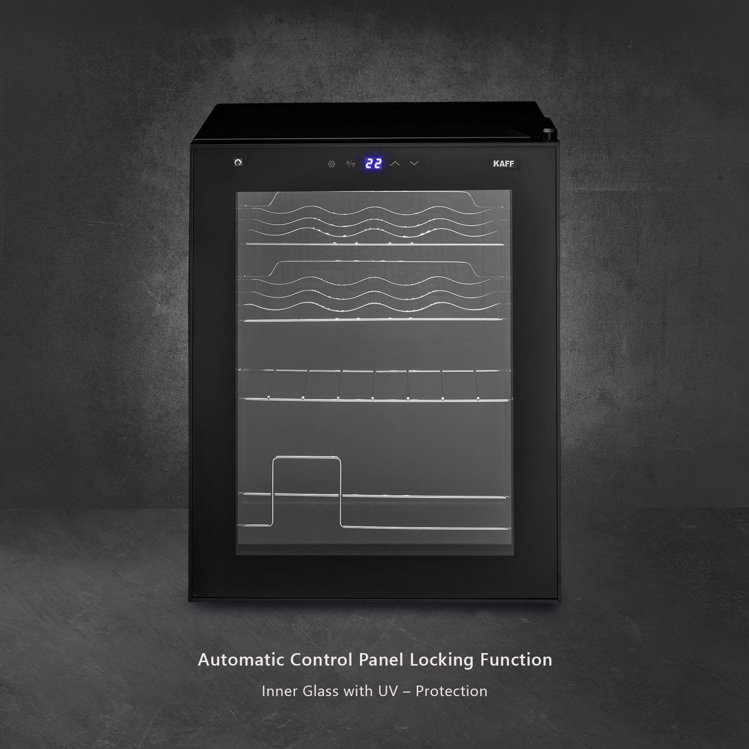 KAFF 42 Litres 16 Bottles Wine Cooler (Inner Glass with UV Protection, WC 42, Black)_14