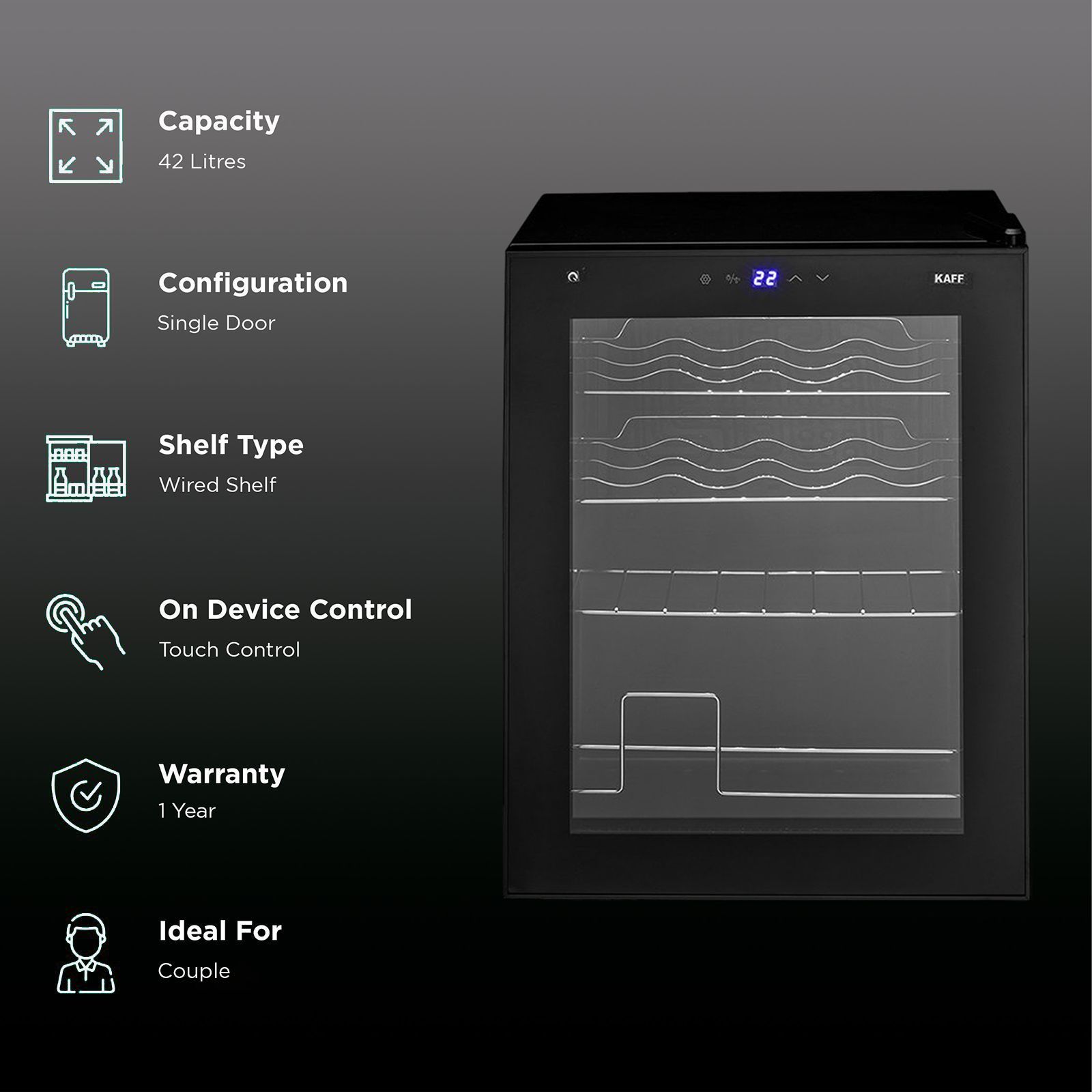 KAFF 42 Litres 16 Bottles Wine Cooler (Inner Glass with UV Protection, WC 42, Black)_2