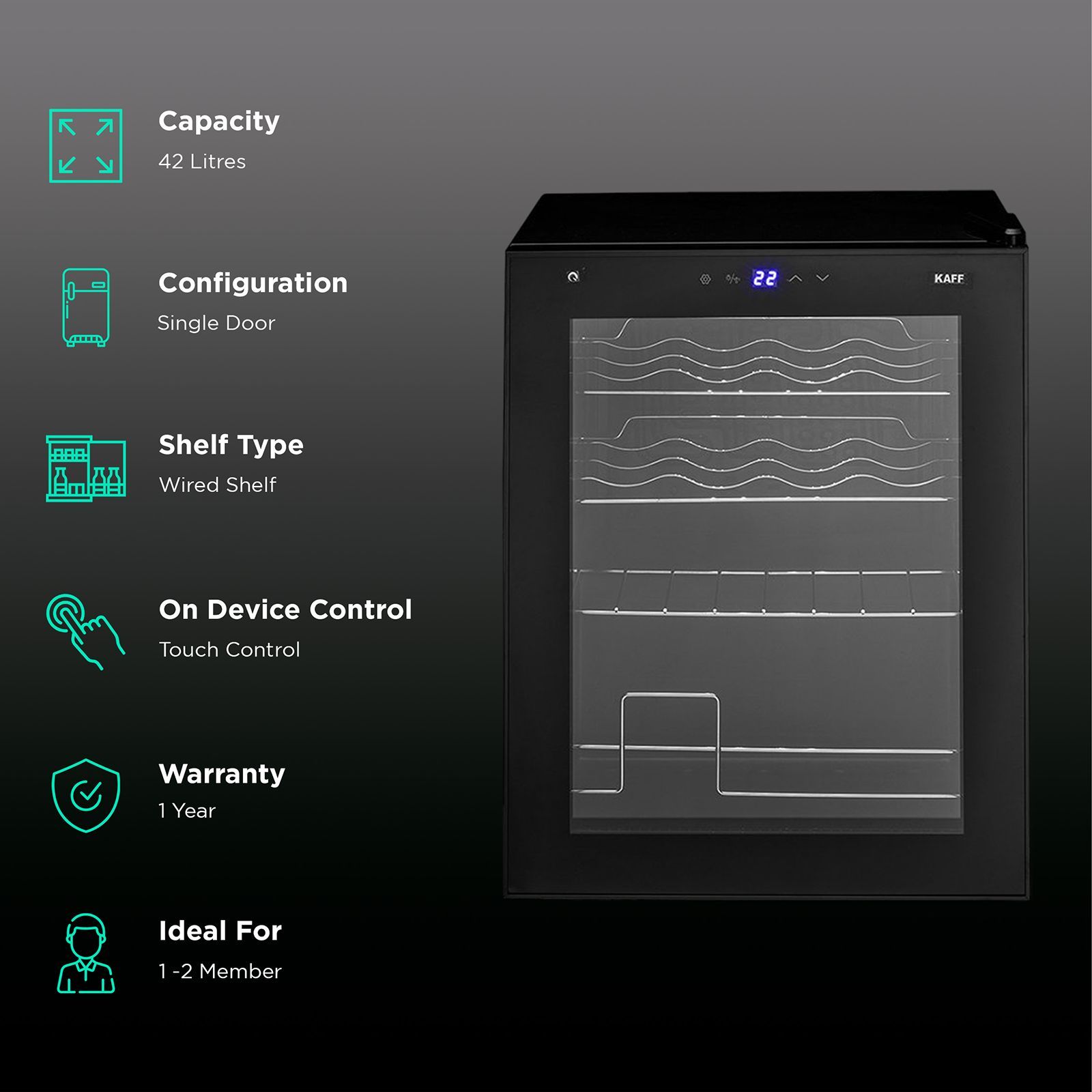KAFF 42 Litres 16 Bottles Wine Cooler (Inner Glass with UV Protection, WC 42, Black)_2