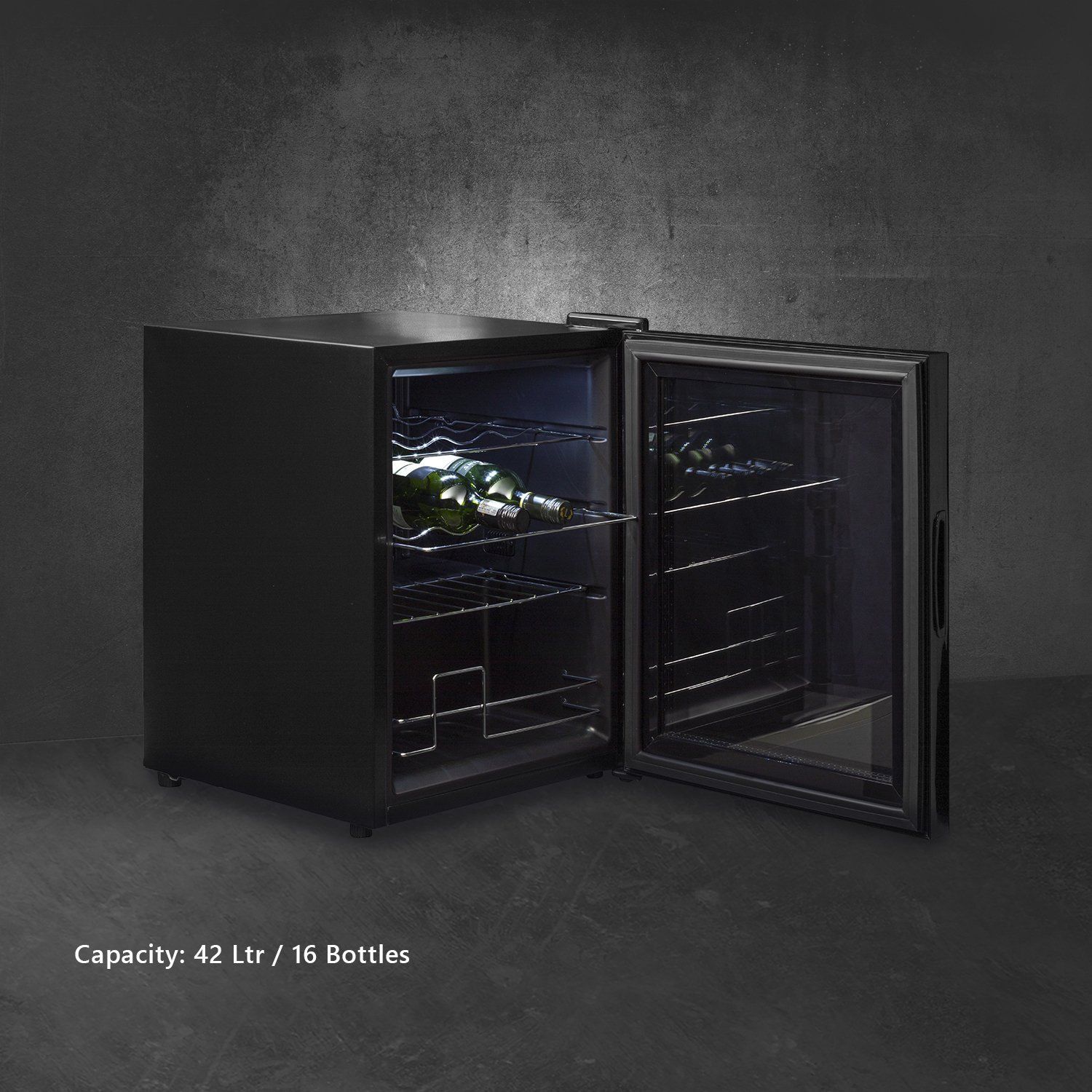 KAFF 42 Litres 16 Bottles Wine Cooler (Inner Glass with UV Protection, WC 42, Black)_16