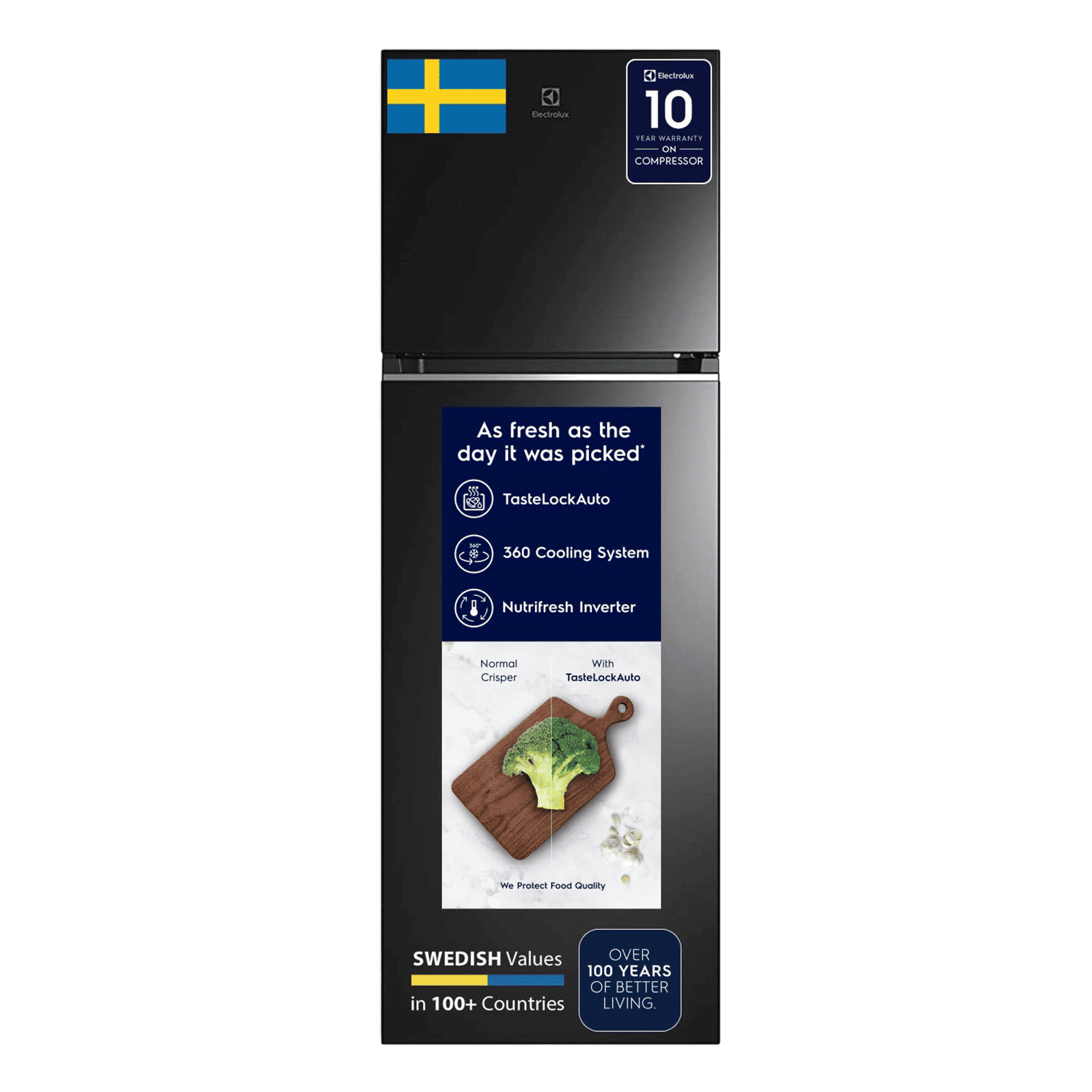 Electrolux UltimateTaste 300 341 Litres 2 Star Frost Free Double Door Refrigerator with Door Alarm (ETB3700K-H, Glossy Black Steel)_1