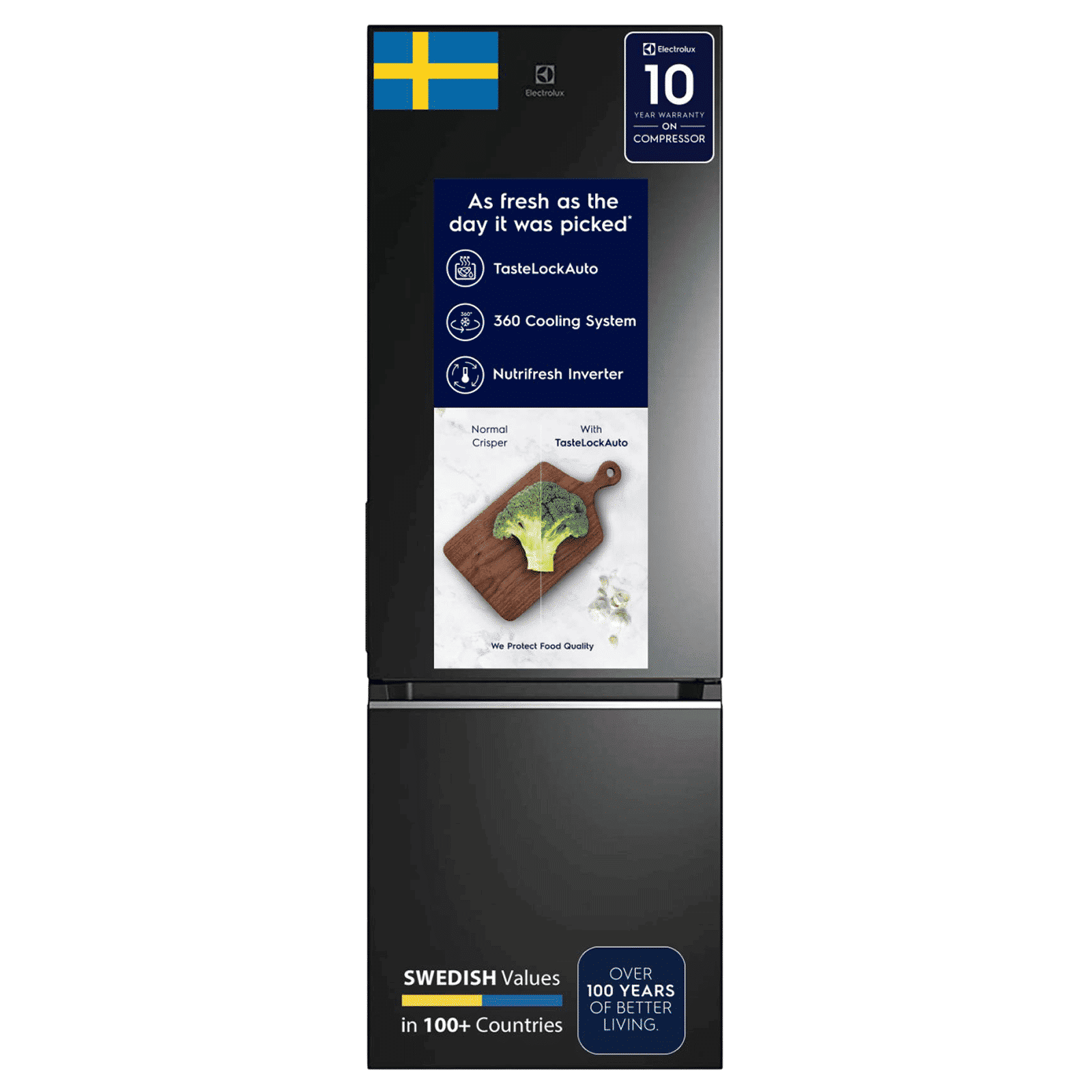 Electrolux UltimateTaste 300 335 Litres 1 Star Frost Free Double Door Bottom Mount Refrigerator with Door Alarm (EBB3702K-H, Glossy Black Steel) Electrolux UltimateTaste 300 335 Litres 1 Star Frost Free Double Door Bottom Mount Refrigerator with Door Alarm (EBB3702K-H, Glossy Black Steel)_1