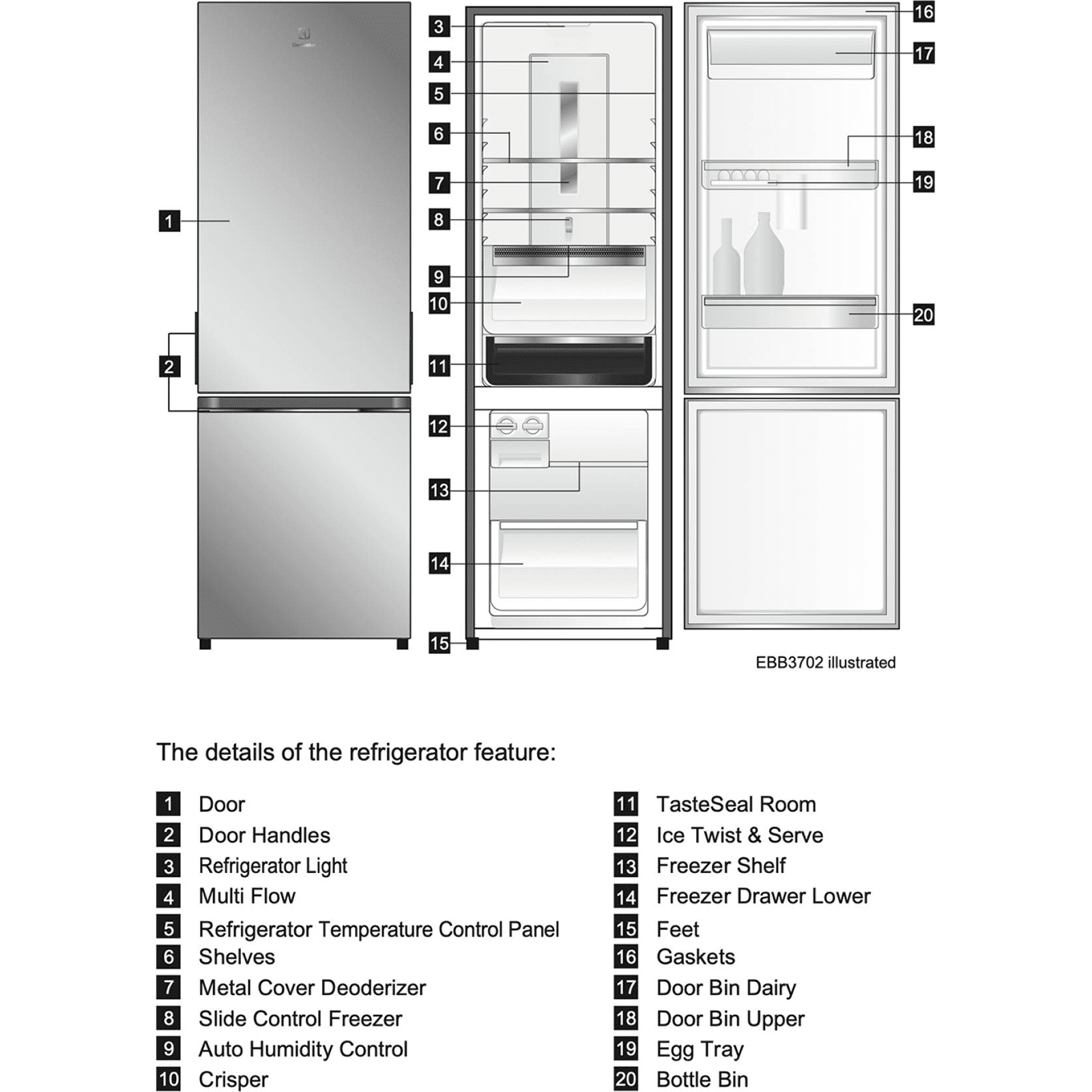 Electrolux UltimateTaste 300 335 Litres 1 Star Frost Free Double Door Bottom Mount Refrigerator with Door Alarm (EBB3702K-H, Glossy Black Steel) Electrolux UltimateTaste 300 335 Litres 1 Star Frost Free Double Door Bottom Mount Refrigerator with Door Alarm (EBB3702K-H, Glossy Black Steel)_8