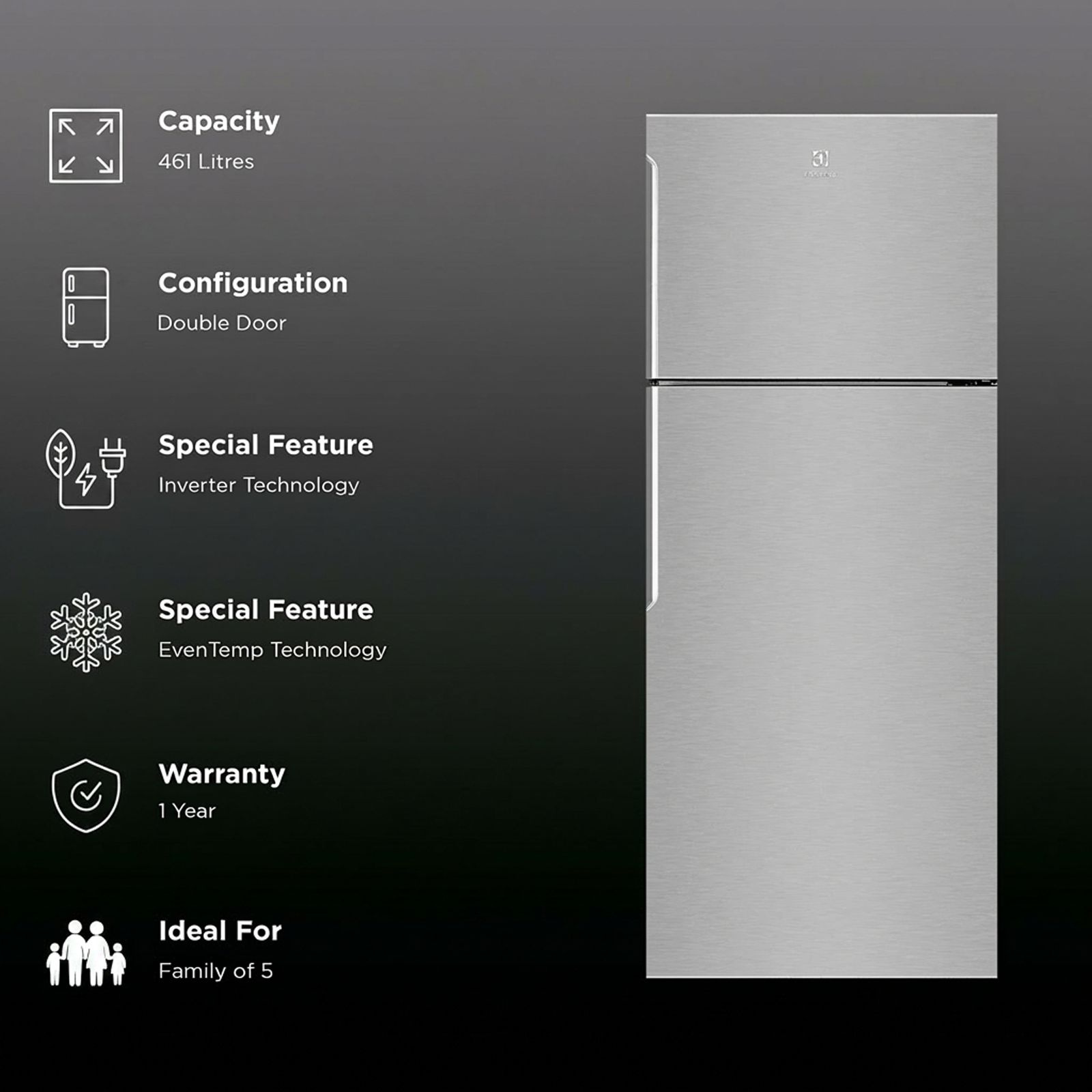 Electrolux UltimateTaste 500 431 Litres 2 Star Frost Free Double Door Refrigerator with Door Alarm (ETB4600C-A, Arctic Silver Steel) Electrolux UltimateTaste 500 431 Litres 2 Star Frost Free Double Door Refrigerator with Door Alarm (ETB4600C-A, Arctic Silver Steel)_2