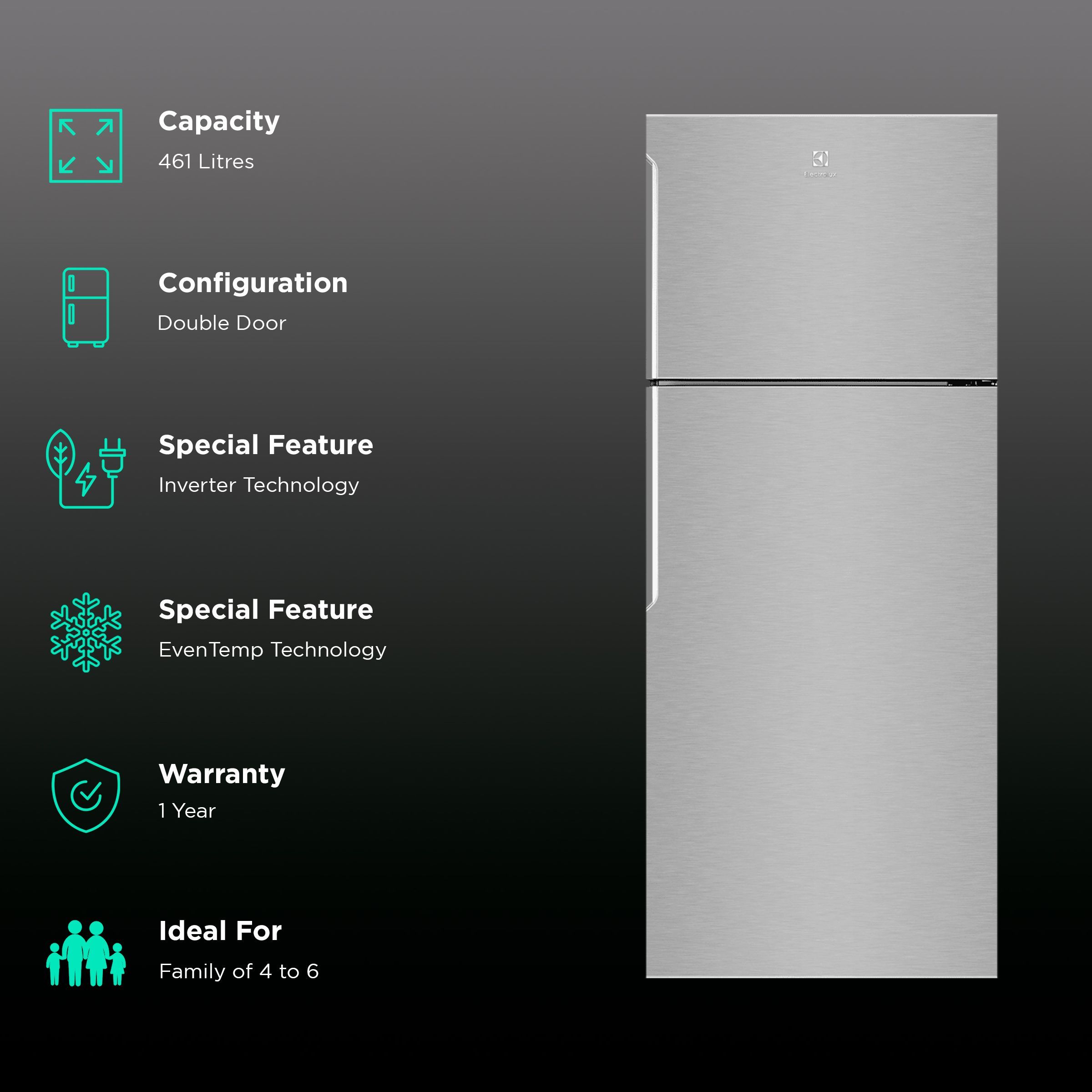 Electrolux UltimateTaste 500 431 Litres 2 Star Frost Free Double Door Refrigerator with Door Alarm (ETB4600C-A, Arctic Silver Steel) Electrolux UltimateTaste 500 431 Litres 2 Star Frost Free Double Door Refrigerator with Door Alarm (ETB4600C-A, Arctic Silver Steel)_2