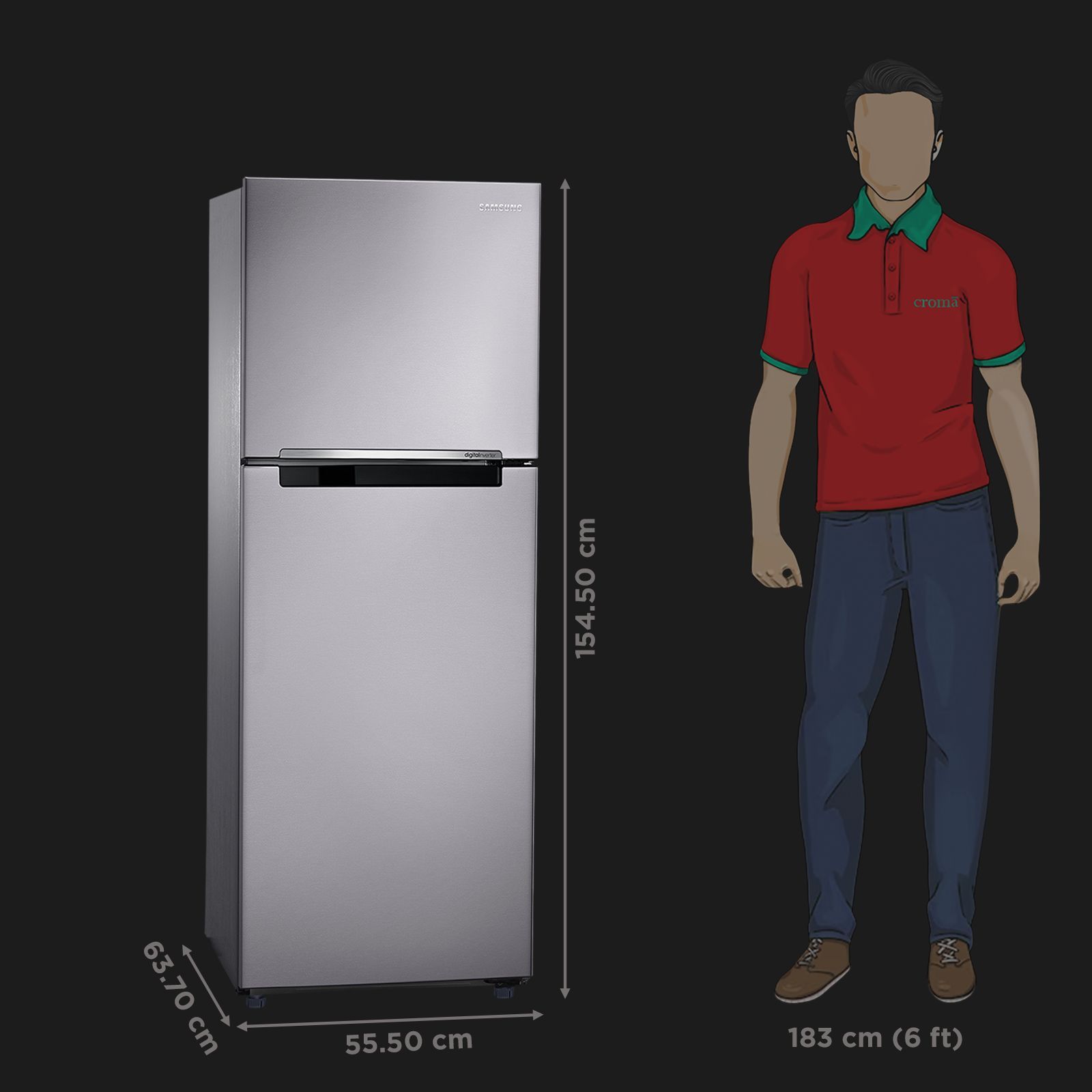SAMSUNG 236 Litres 2 Star Frost Free Double Door Refrigerator with Deodorizer (RT28C3042S8/HL, Elegant Inox)_2