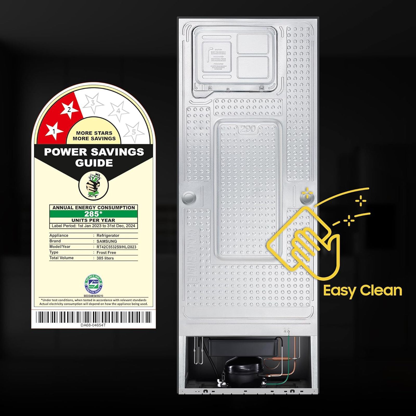 SAMSUNG 385 Litres 2 Star Frost Free Double Door Convertible Refrigerator with Deodorizer (RT42C5532S9/HL, Refined Inox)_6