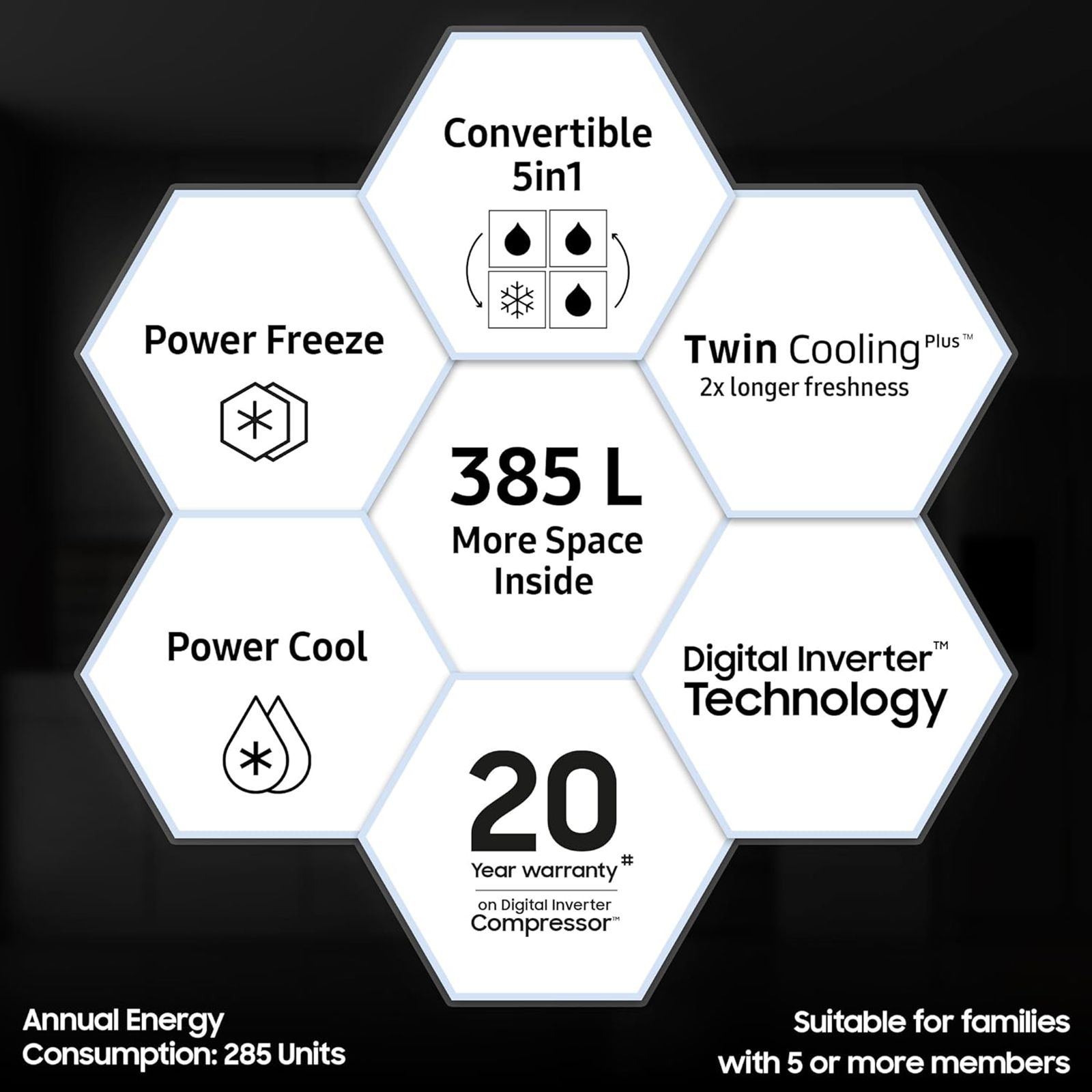 SAMSUNG 385 Litres 2 Star Frost Free Double Door Convertible Refrigerator with Deodorizer (RT42C5532S9/HL, Refined Inox)_9