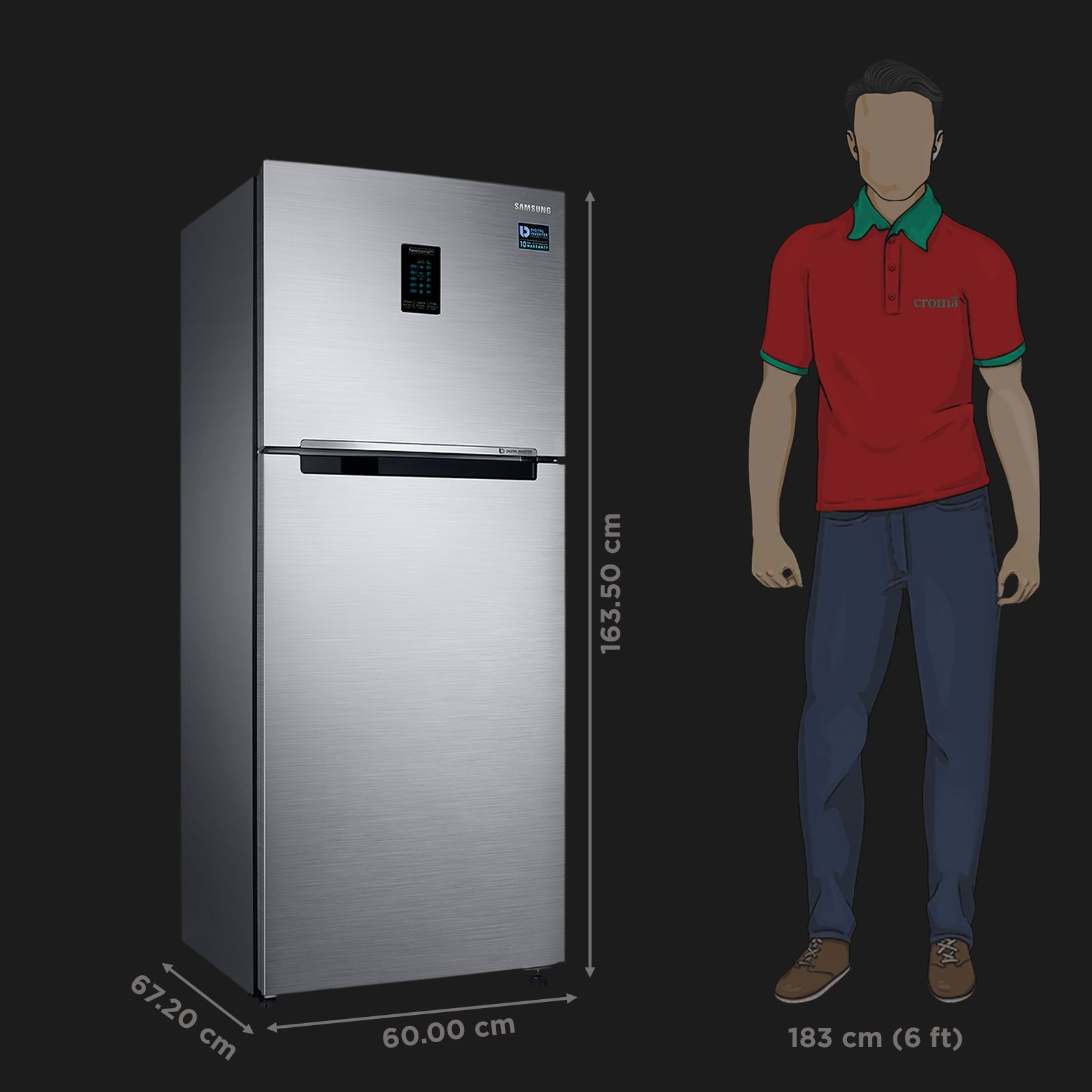 SAMSUNG 301 Litres 2 Star Frost Free Double Door Convertible Refrigerator with Twin Cooling Plus (RT34C4522S8/HL, Elegant Inox)_2