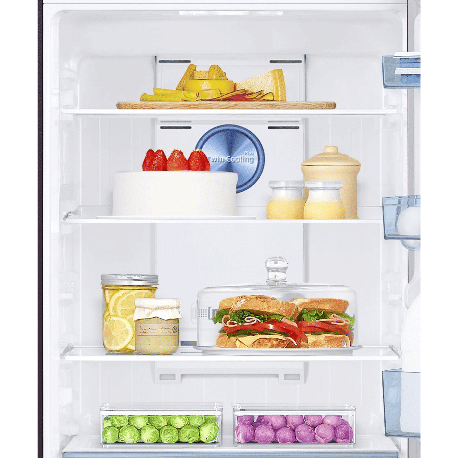 SAMSUNG 301 Litres 2 Star Frost Free Double Door Convertible Refrigerator with Deodorizing Filter (RT34C45224R/HL, Rythmic Twirl Red)_7