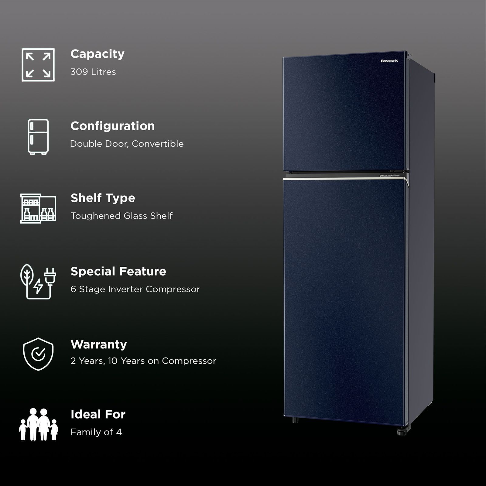 Panasonic Prime 275 Litres 3 Star Frost Free Double Door Convertible Refrigerator with AG Clean Technology (NR-TG328CPAN, Ocean Blue)_2