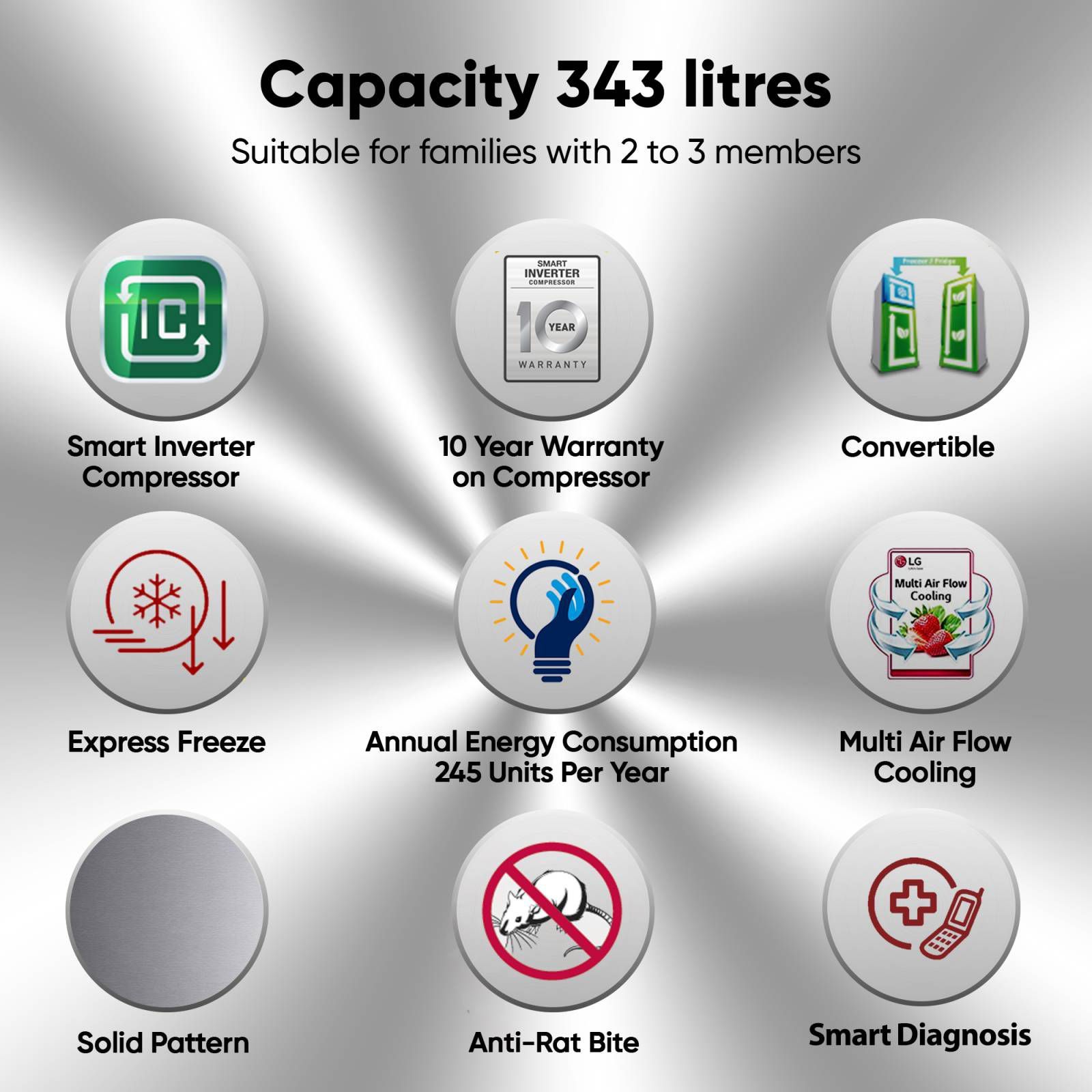 LG 343 Litres 3 Star Frost Free Double Door Convertible Refrigerator with Stabilizer Free Operation (GL-T382TPZX, Shiny Steel) LG 343 Litres 3 Star Frost Free Double Door Convertible Refrigerator with Stabilizer Free Operation (GL-T382TPZX, Shiny Steel)_19