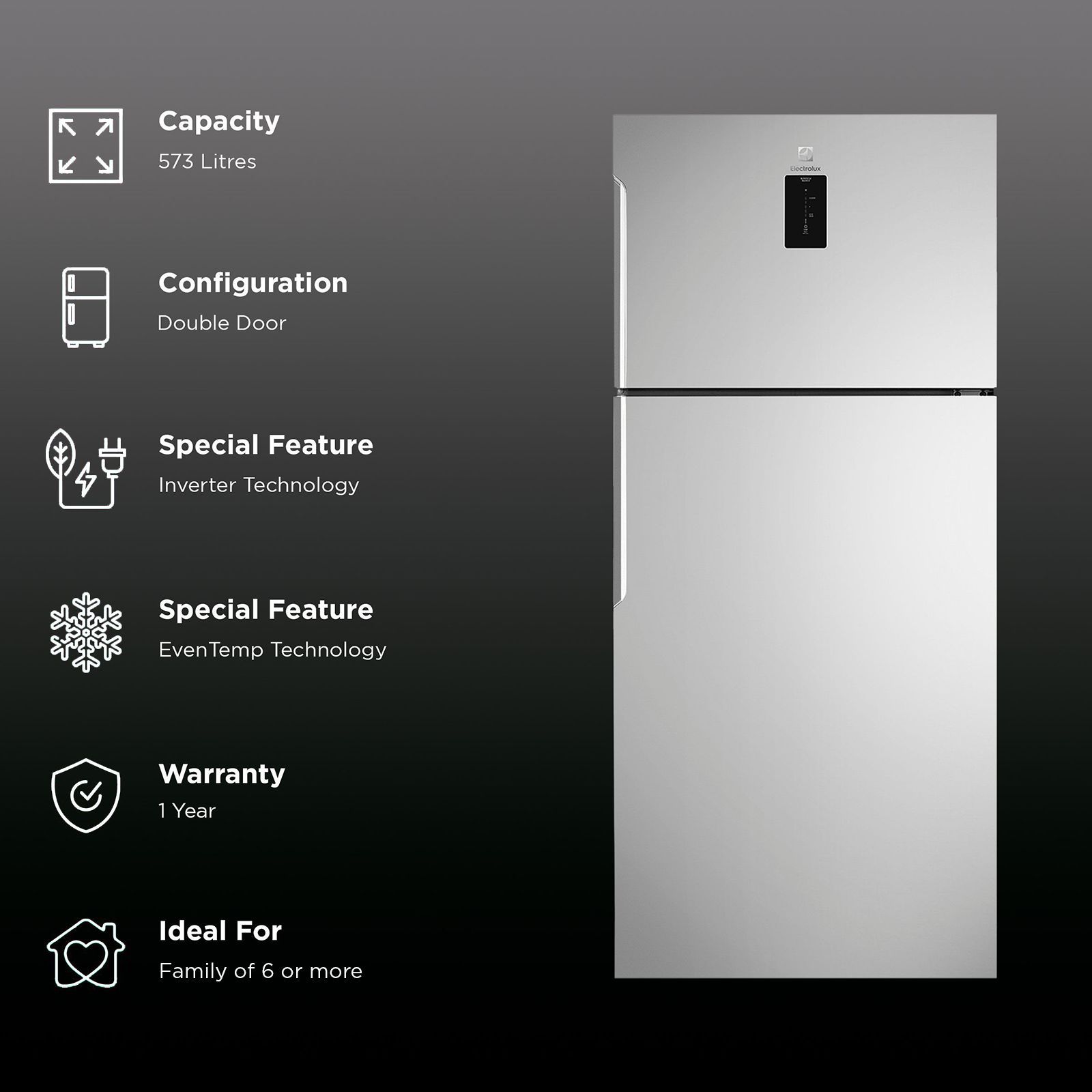 Electrolux UltimateTaste 500 537 Litres 1 Star Frost Free Double Door Refrigerator with Door Alarm (ETE5700C-A, Arctic Silver Steel)_2