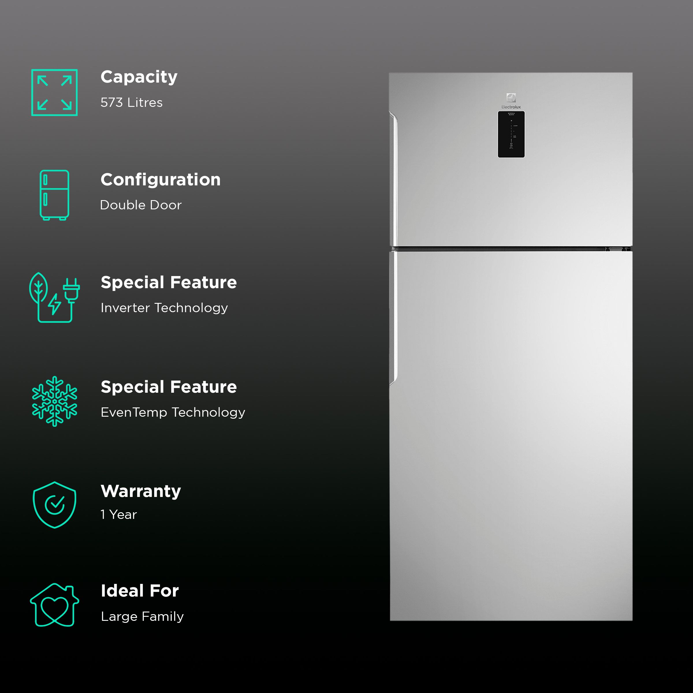 Electrolux UltimateTaste 500 537 Litres 1 Star Frost Free Double Door Refrigerator with Door Alarm (ETE5700C-A, Arctic Silver Steel)_2