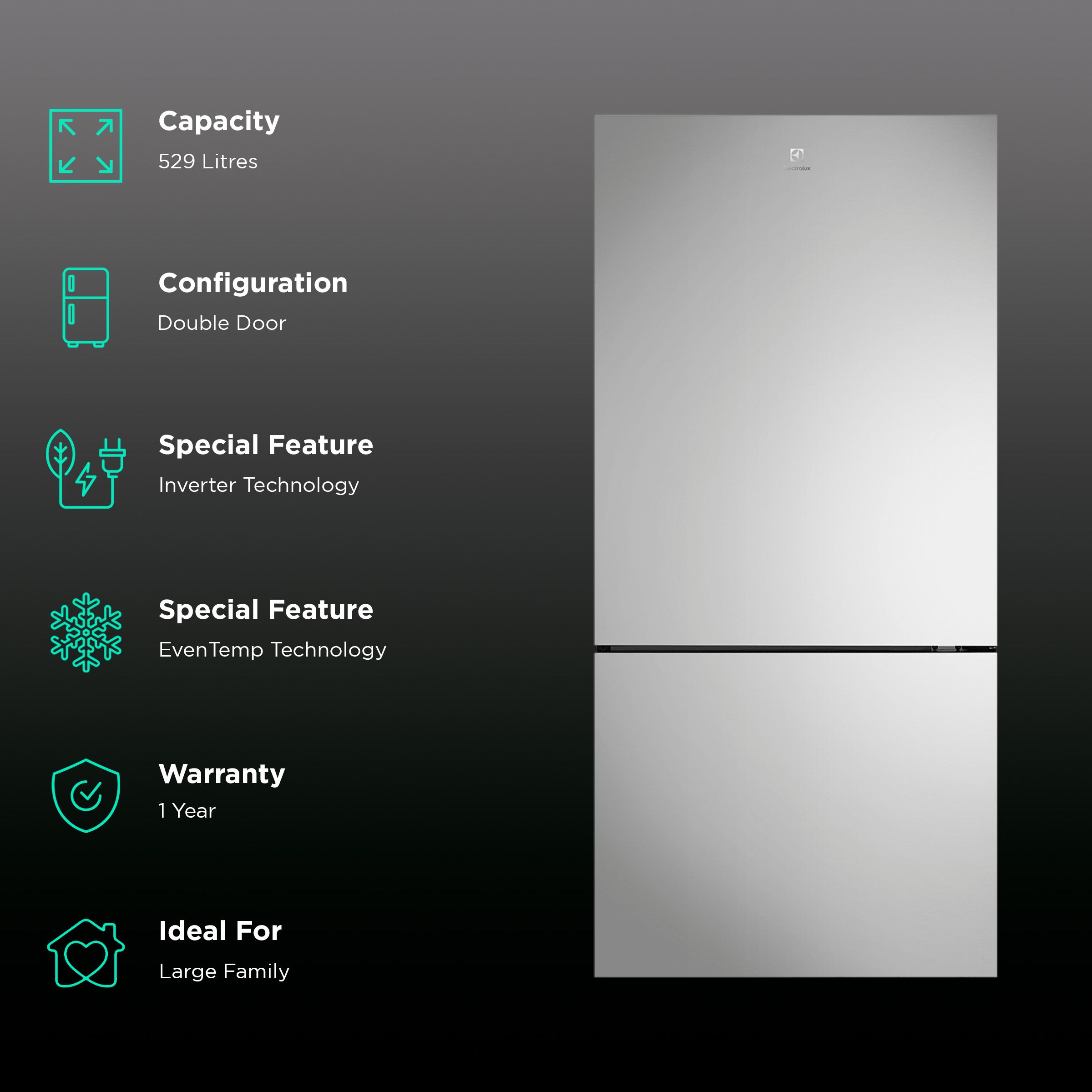 Electrolux UltimateTaste 500 496 Litres 2 Star Frost Free Double Door Bottom Mount Refrigerator with Door Alarm (EBE5302C-S, Stainless Steel)_2