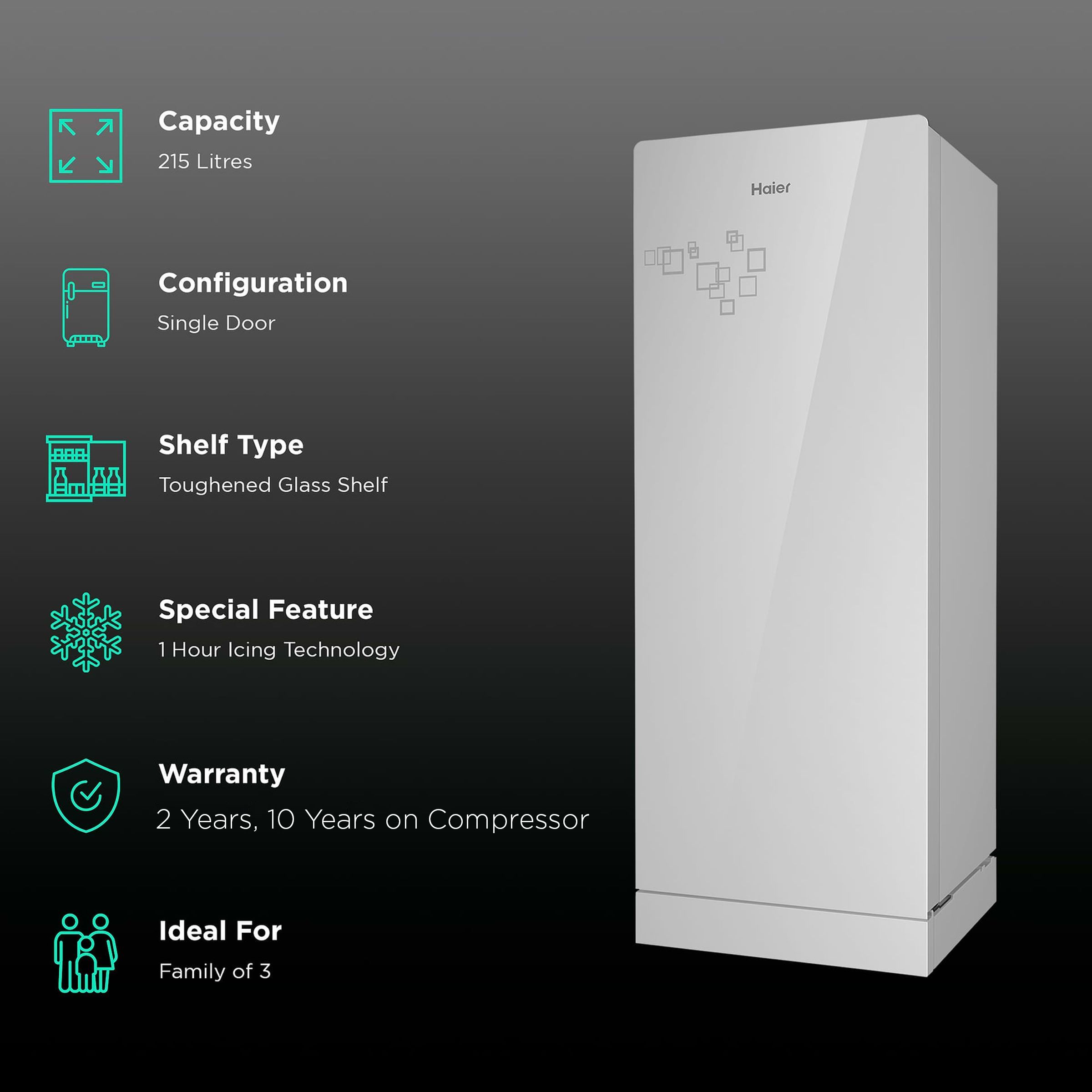 Haier 215 Litres 3 Star Direct Cool Single Door Refrigerator with Base Drawer (HRD-2353PMG-P, Mirror Glass)_2