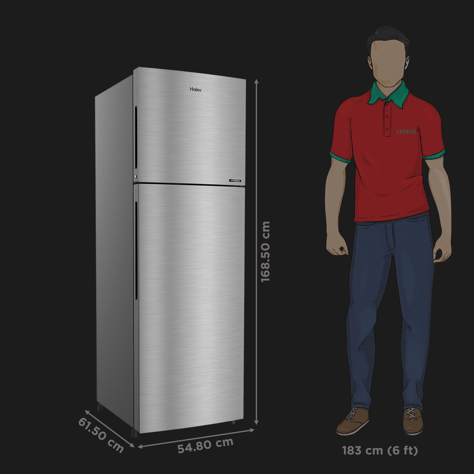 Haier 268 Litres 2 Star Frost Free Double Door Convertible Refrigerator with Turbo Icing (HRF-3182BIS-P, Inox Steel)_2