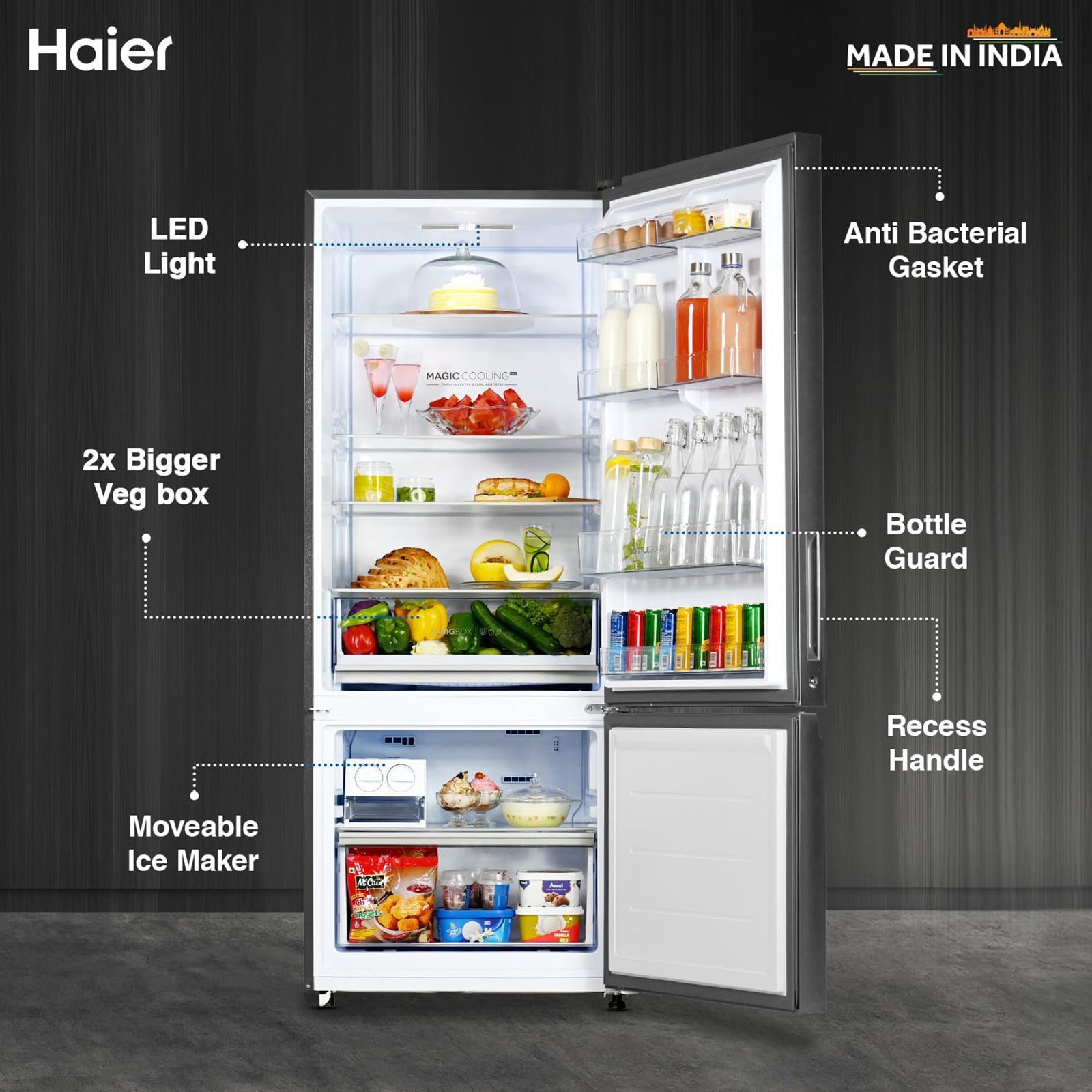 Haier 445 Litres 2 Star Frost Free Double Door Bottom Mount Convertible Refrigerator with Triple Inverter Technology (HRB-4952BIS-P, Inox Steel) Haier 445 Litres 2 Star Frost Free Double Door Bottom Mount Convertible Refrigerator with Triple Inverter Technology (HRB-4952BIS-P, Inox Steel)_16