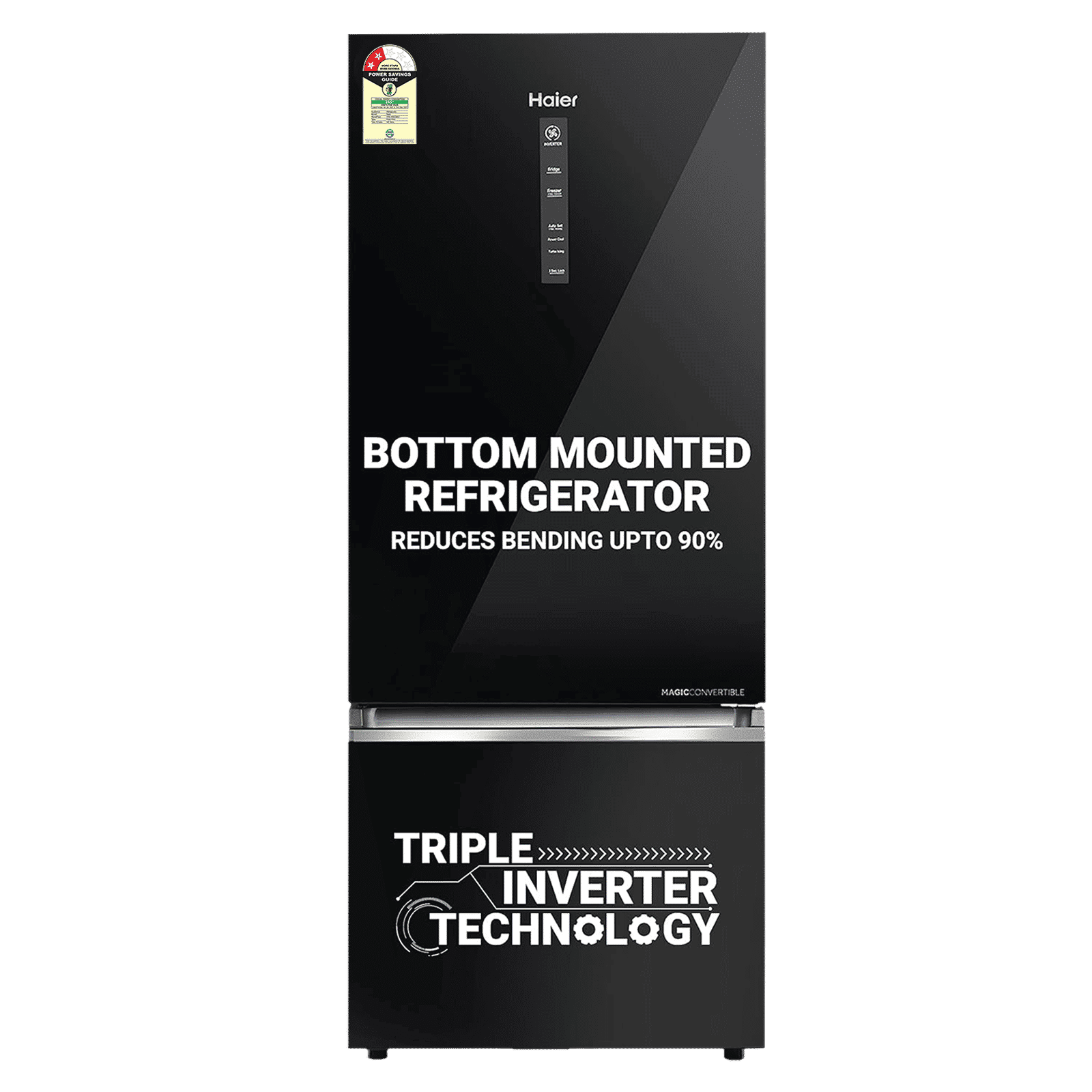 Haier 445 Litres 2 Star Frost Free Double Door Bottom Mount Convertible Refrigerator with Triple Inverter Technology (HRB-4952CKG-P, Black Glass) Haier 445 Litres 2 Star Frost Free Double Door Bottom Mount Convertible Refrigerator with Triple Inverter Technology (HRB-4952CKG-P, Black Glass)_1