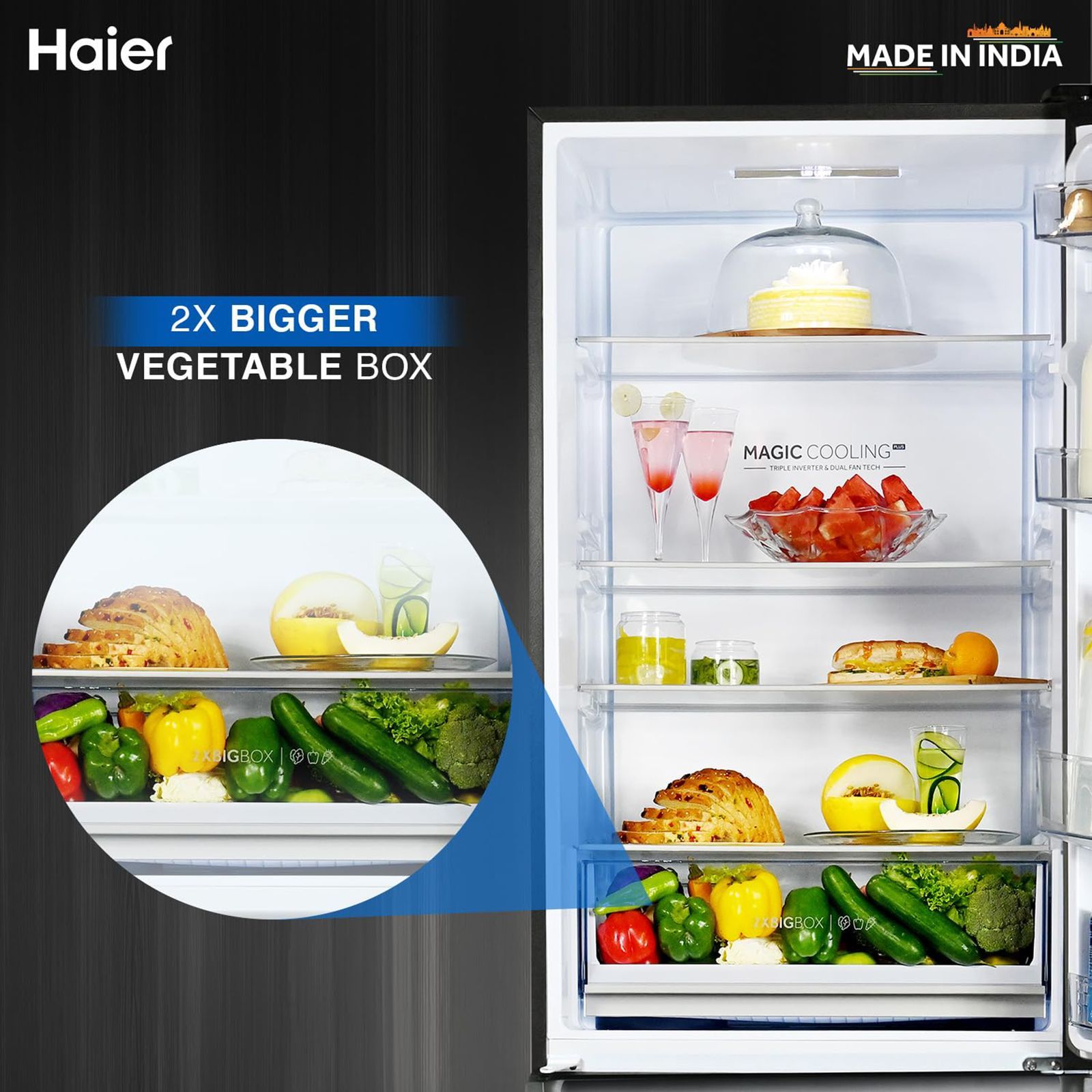 Haier 445 Litres 2 Star Frost Free Double Door Bottom Mount Convertible Refrigerator with Triple Inverter Technology (HRB-4952CKG-P, Black Glass) Haier 445 Litres 2 Star Frost Free Double Door Bottom Mount Convertible Refrigerator with Triple Inverter Technology (HRB-4952CKG-P, Black Glass)_14