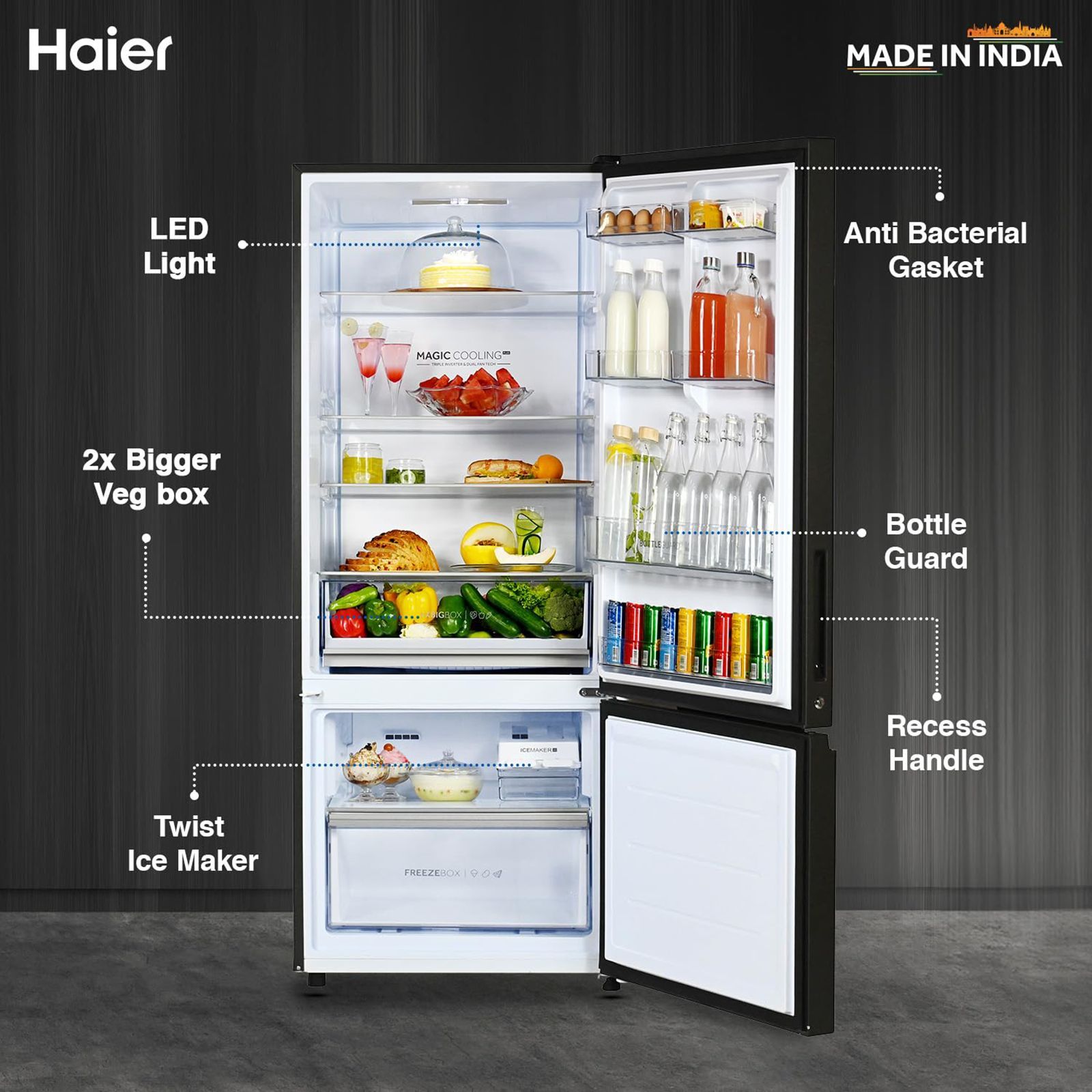 Haier 445 Litres 2 Star Frost Free Double Door Bottom Mount Convertible Refrigerator with Triple Inverter Technology (HRB-4952CKG-P, Black Glass) Haier 445 Litres 2 Star Frost Free Double Door Bottom Mount Convertible Refrigerator with Triple Inverter Technology (HRB-4952CKG-P, Black Glass)_15