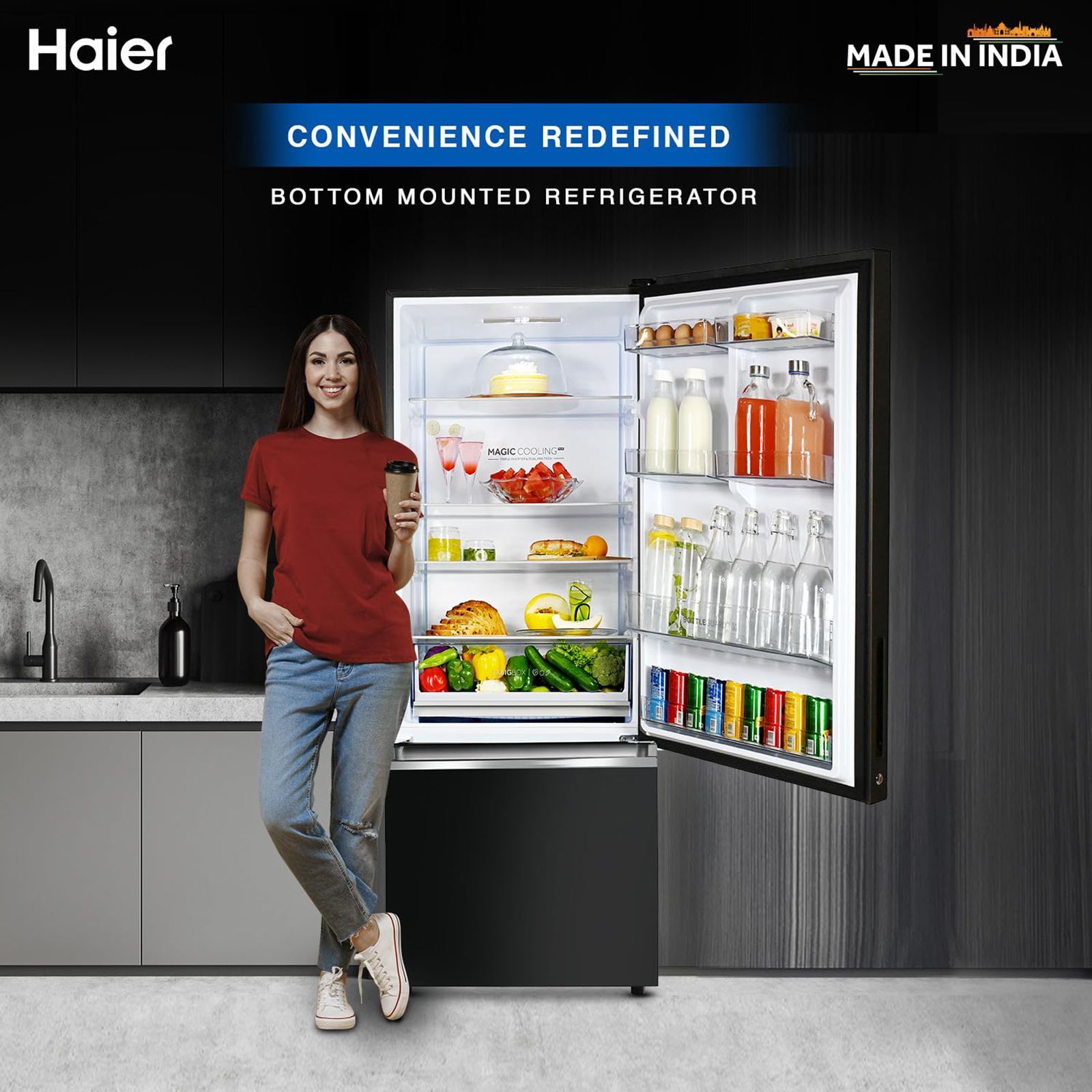 Haier 445 Litres 2 Star Frost Free Double Door Bottom Mount Convertible Refrigerator with Triple Inverter Technology (HRB-4952CKG-P, Black Glass) Haier 445 Litres 2 Star Frost Free Double Door Bottom Mount Convertible Refrigerator with Triple Inverter Technology (HRB-4952CKG-P, Black Glass)_16