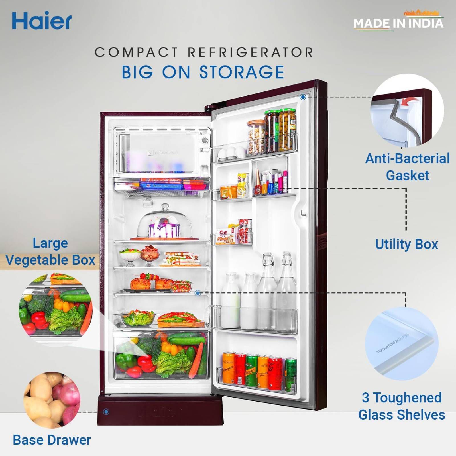 Haier 190 Litres 3 Star Direct Cool Single Door Refrigerator with Diamond Edge Freezing Technology (HRD-2103PRO-P, Red Opal)_18
