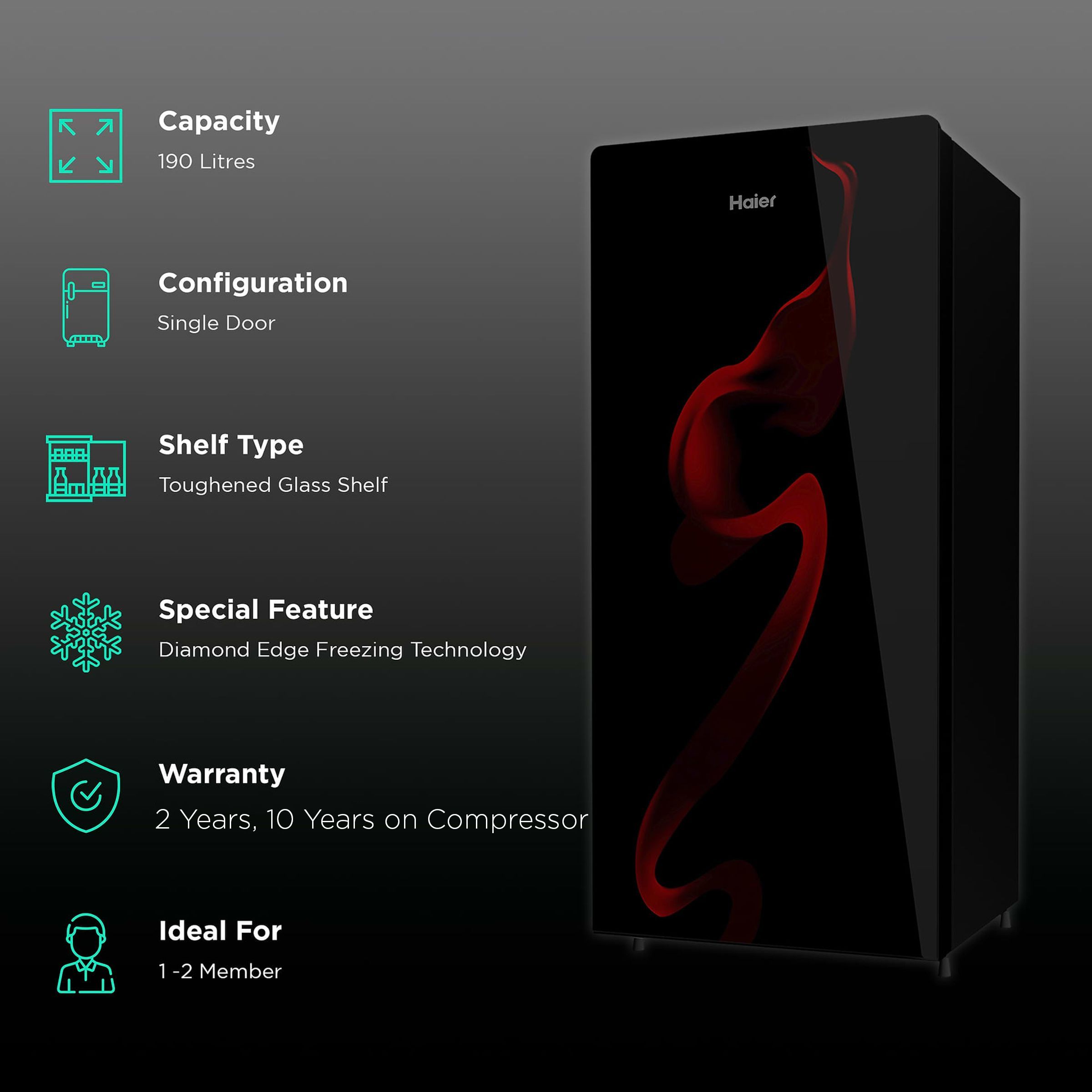 Haier 190 Litres 4 Star Direct Cool Single Door Refrigerator with Premium Glass (HRD-2104CSG-P, Spiral Glass) Haier 190 Litres 4 Star Direct Cool Single Door Refrigerator with Premium Glass (HRD-2104CSG-P, Spiral Glass)_2