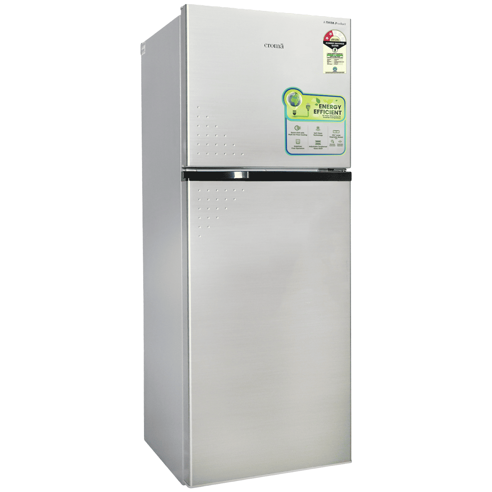Croma 256 Litres 2 Star Frost Free Double Door Refrigerator with Inverter Technology ( Shining Silver)_4