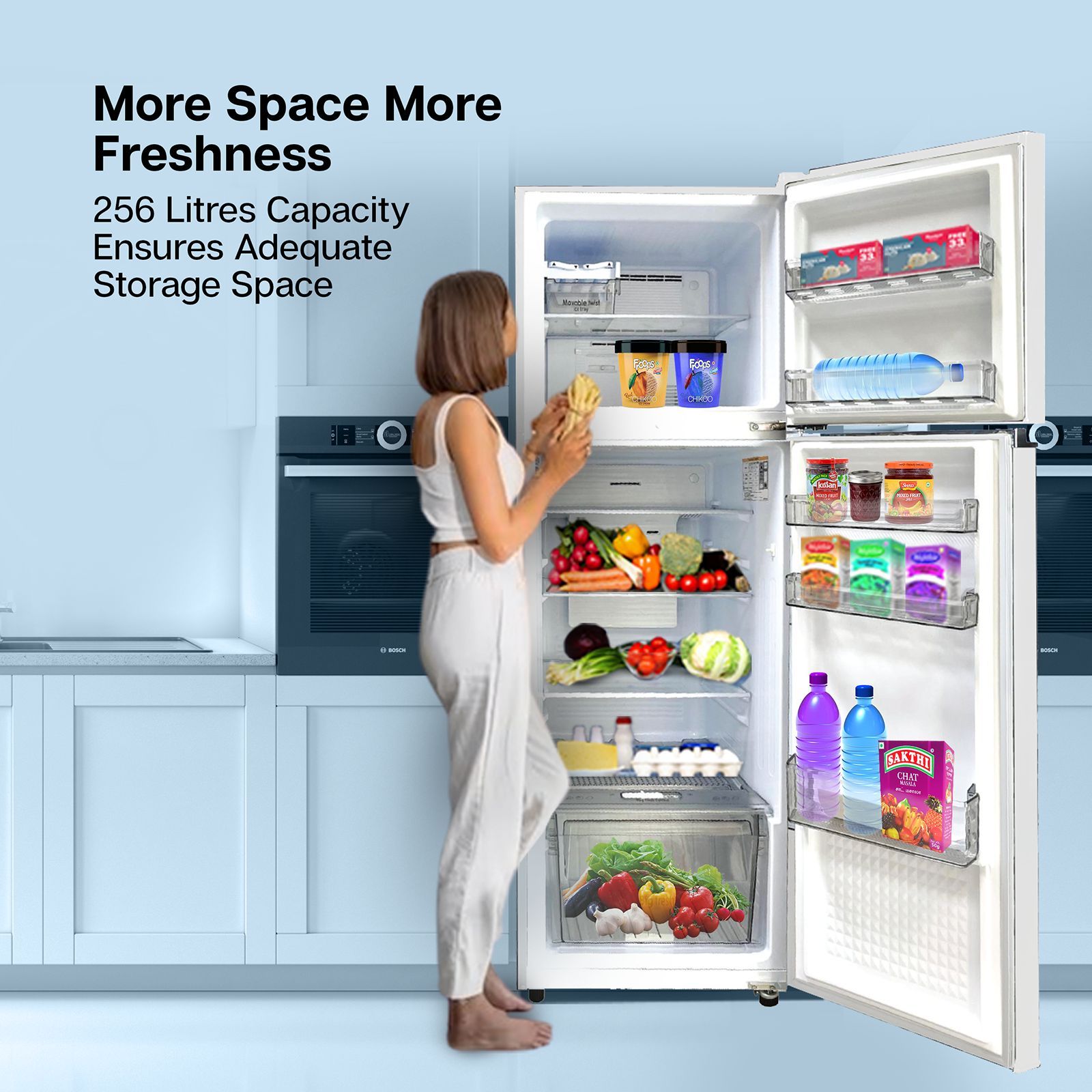 Croma 256 Litres 2 Star Frost Free Double Door Refrigerator with Inverter Technology ( Shining Silver)_2