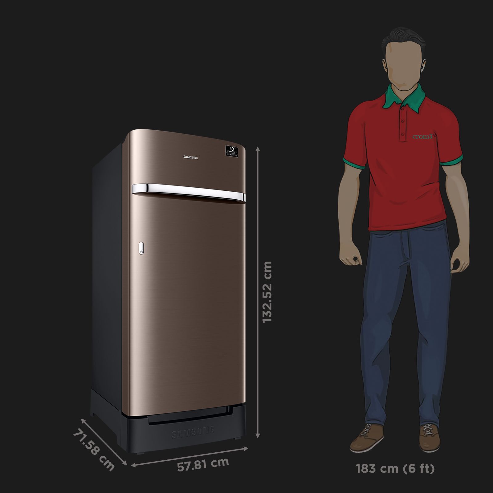 SAMSUNG Horizontal Curve 189 Litres 5 Star Direct Cool Single Door Refrigerator with Anti Bacterial Gasket (RR21C2H25DX/HL, Luxe Brown)_2
