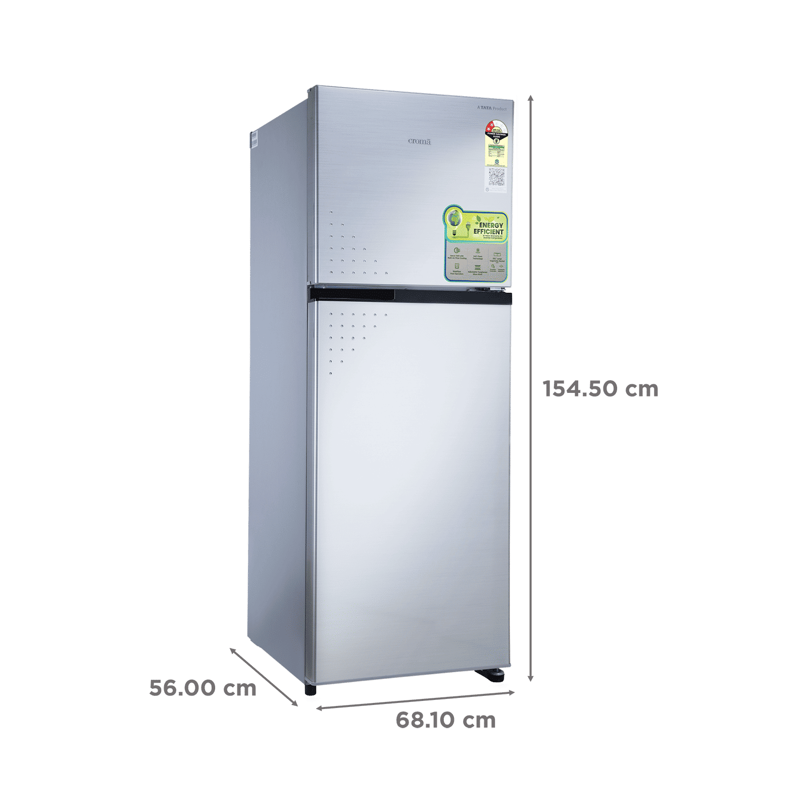 Croma 236 Litres 2 Star Frost Free Double Door Refrigerator with Inverter Technology ( Shining Silver)_3