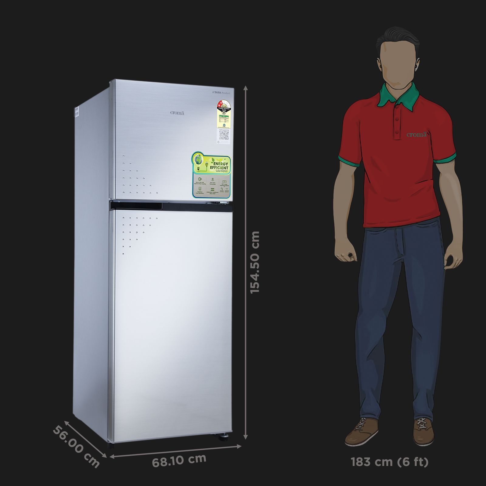 Croma 236 Litres 2 Star Frost Free Double Door Refrigerator with Inverter Technology ( Shining Silver)_4