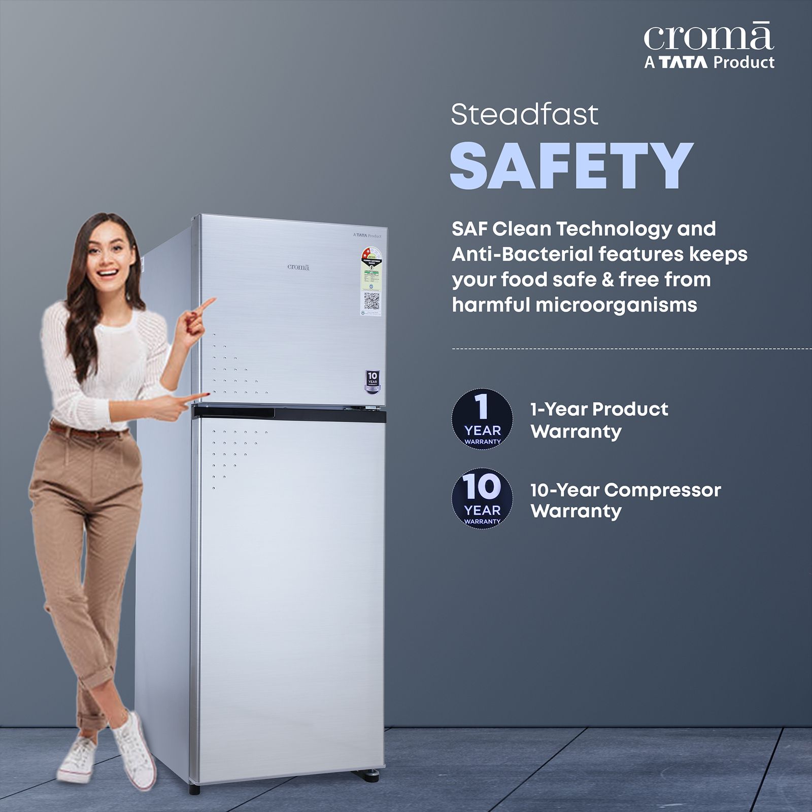 Croma 236 Litres 2 Star Frost Free Double Door Refrigerator with Inverter Technology ( Shining Silver)_7