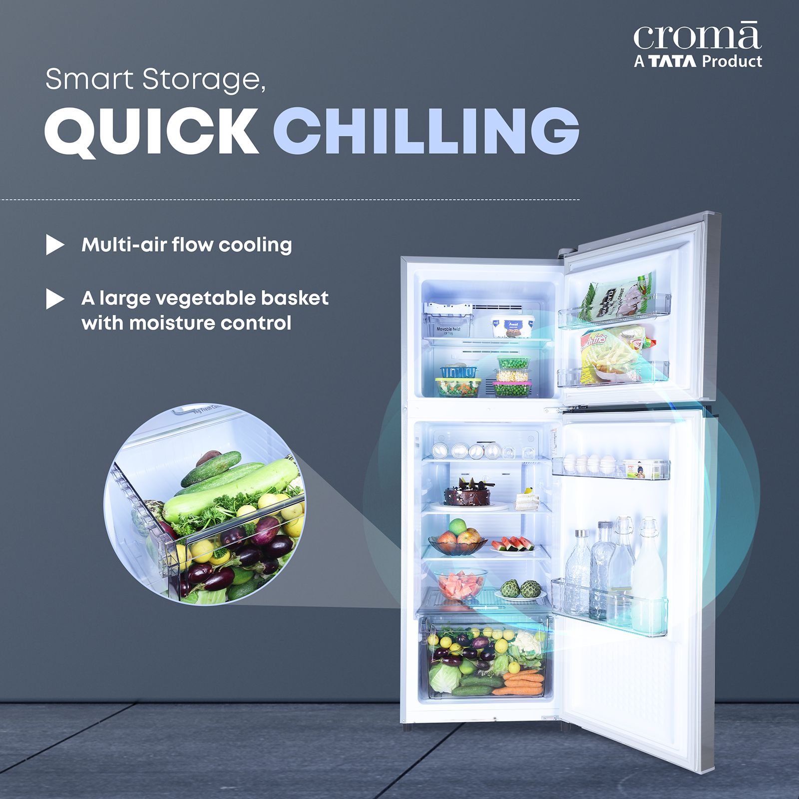 Croma 236 Litres 2 Star Frost Free Double Door Refrigerator with Inverter Technology ( Shining Silver)_8