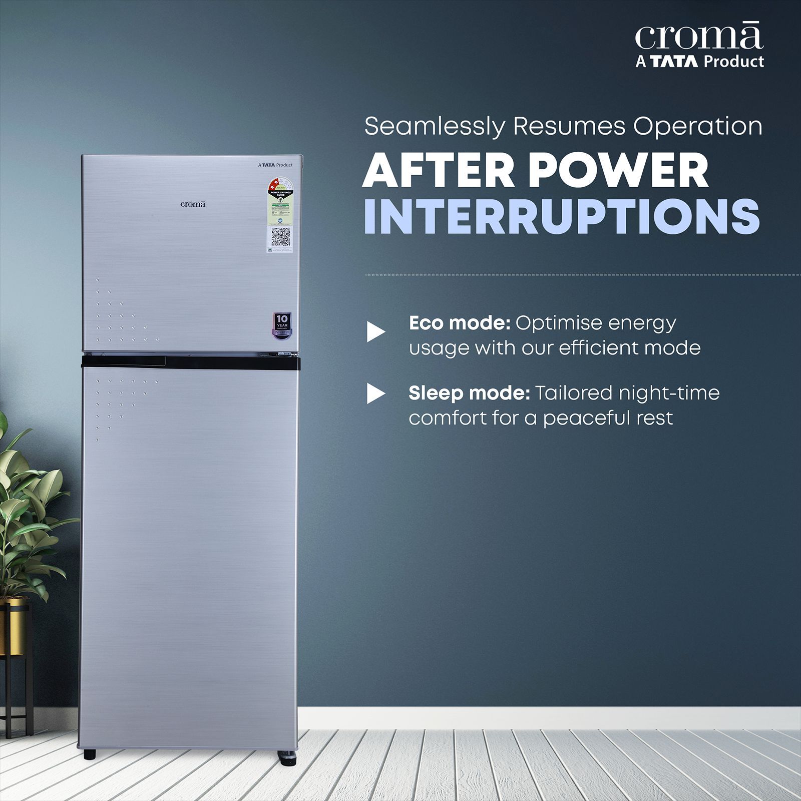 Croma 236 Litres 2 Star Frost Free Double Door Refrigerator with Inverter Technology ( Shining Silver)_9