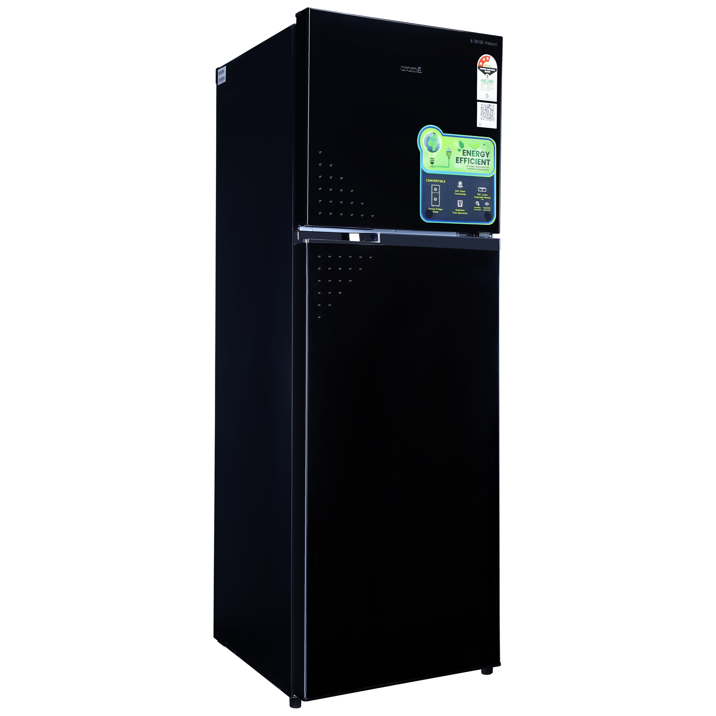 Croma 274 Litres 3 Star Frost Free Double Door Convertible Refrigerator with Inverter Technology ( Black Uniglass)_2
