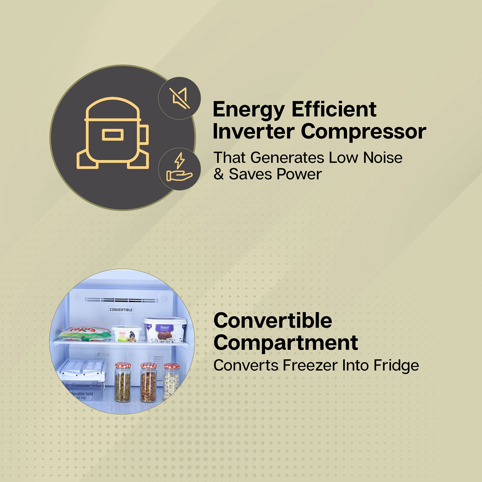 Croma 303 Litres 3 Star Frost Free Double Door Convertible Refrigerator with Inverter Technology ( Black Uniglass) Croma 303 Litres 3 Star Frost Free Double Door Convertible Refrigerator with Inverter Technology ( Black Uniglass)_5