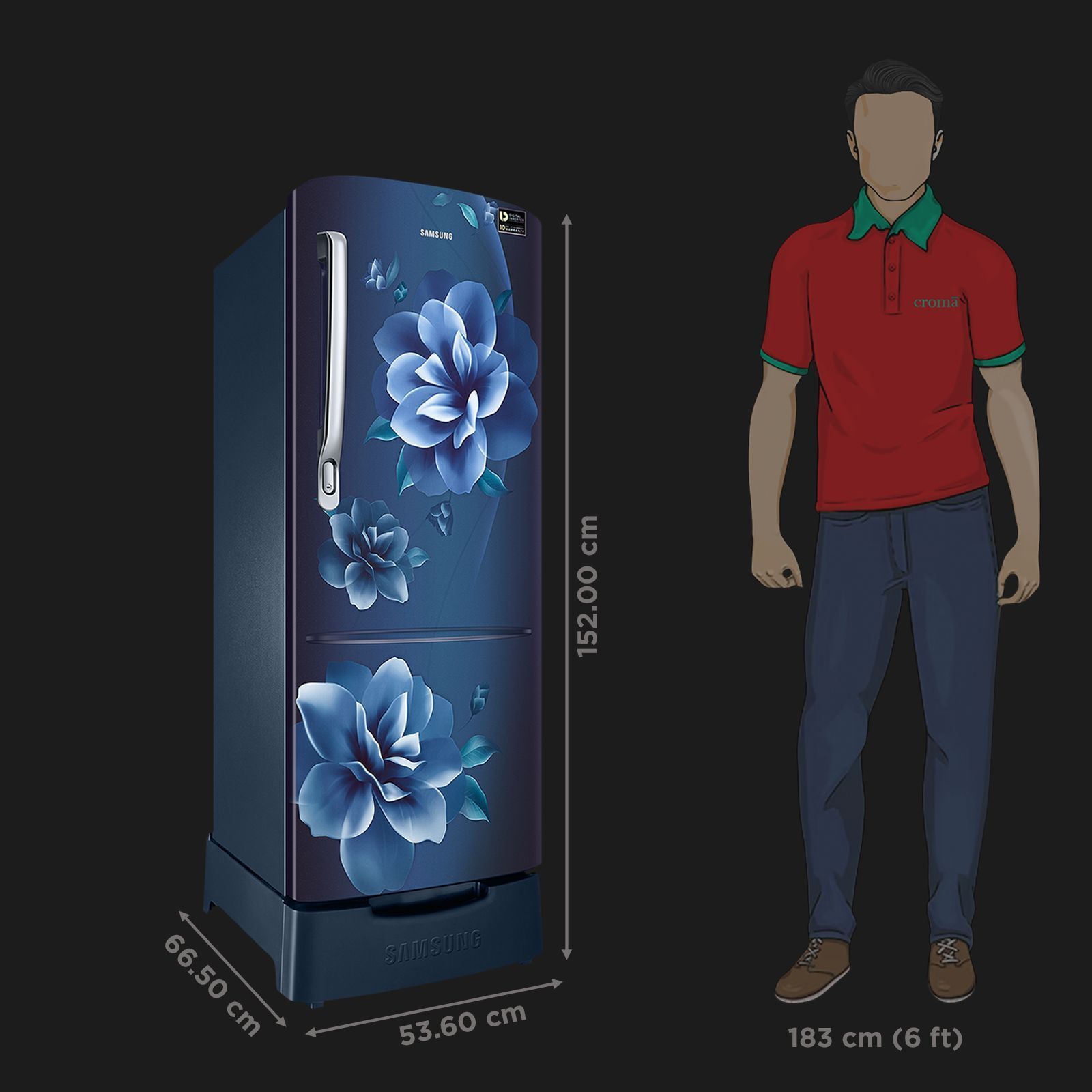 SAMSUNG Stylish Grande 223 Litres3 Star Direct Cool Single Door Refrigerator with Base Stand Drawer (RR24C2823CU/NL, Camellia Blue)_2