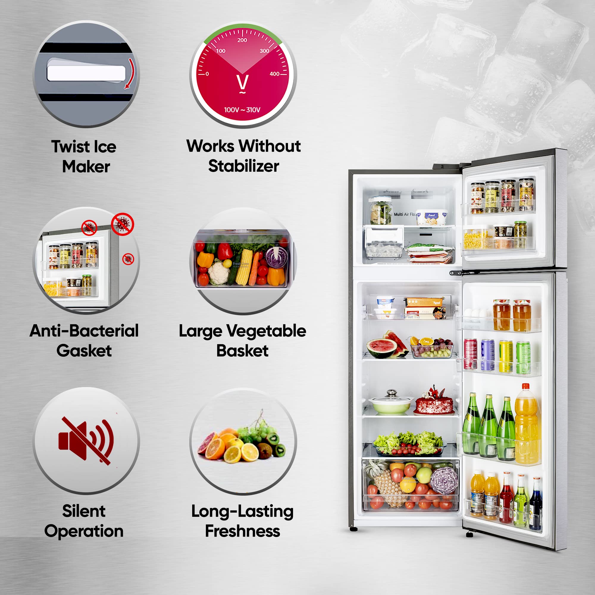 LG 272 Litres 2 Star Frost Free Double Door Refrigerator with Smart Diagnosis (GL-N312SDSY, Dazzle Steel)_17