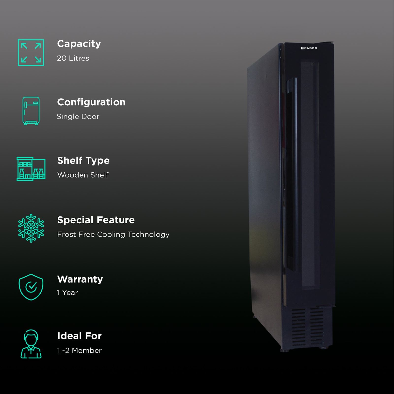 FABER 20 Litres 7 Bottles Wine Cooler (Single Zone, FWCJCF20, Black) FABER 20 Litres 7 Bottles Wine Cooler (Single Zone, FWCJCF20, Black)_2