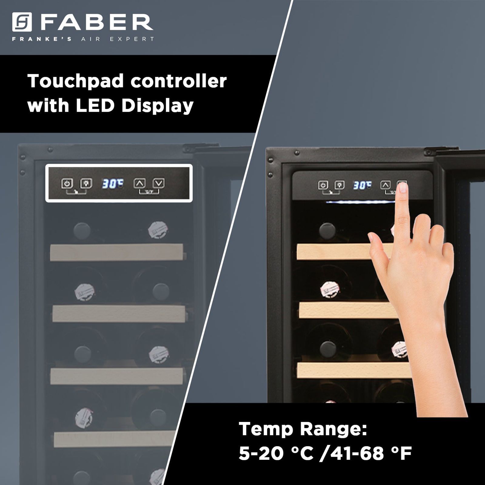 FABER 58 Litres 20 Bottles Wine Cooler (Triple Glazed Glass Door, FWCJCF58, Black)_15