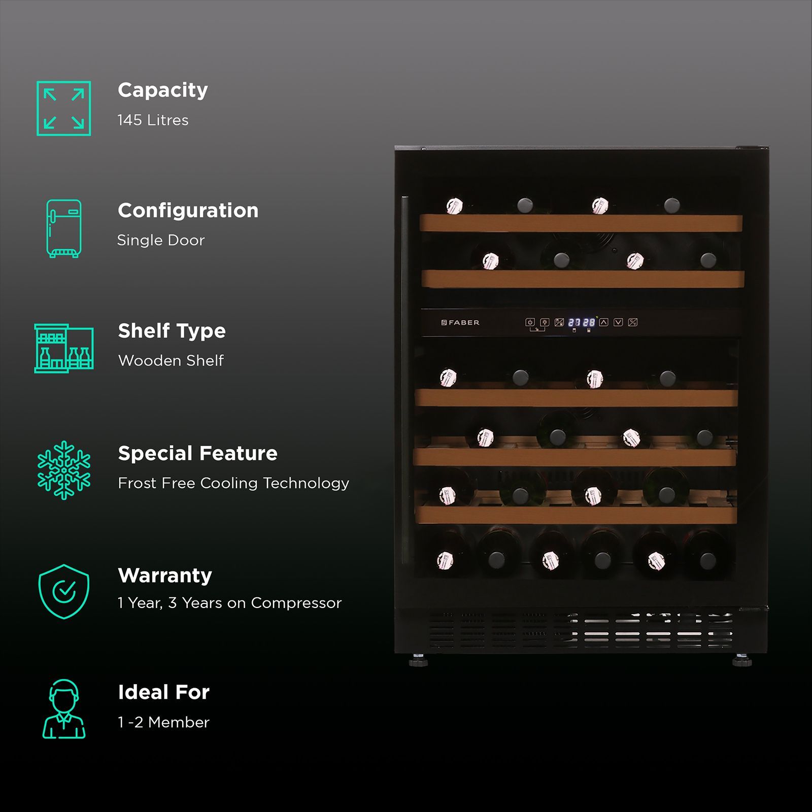 FABER 145 Litres 46 Bottles Wine Cooler (Dual Zone, FWC JCF 145S, Black) FABER 145 Litres 46 Bottles Wine Cooler (Dual Zone, FWC JCF 145S, Black)_2