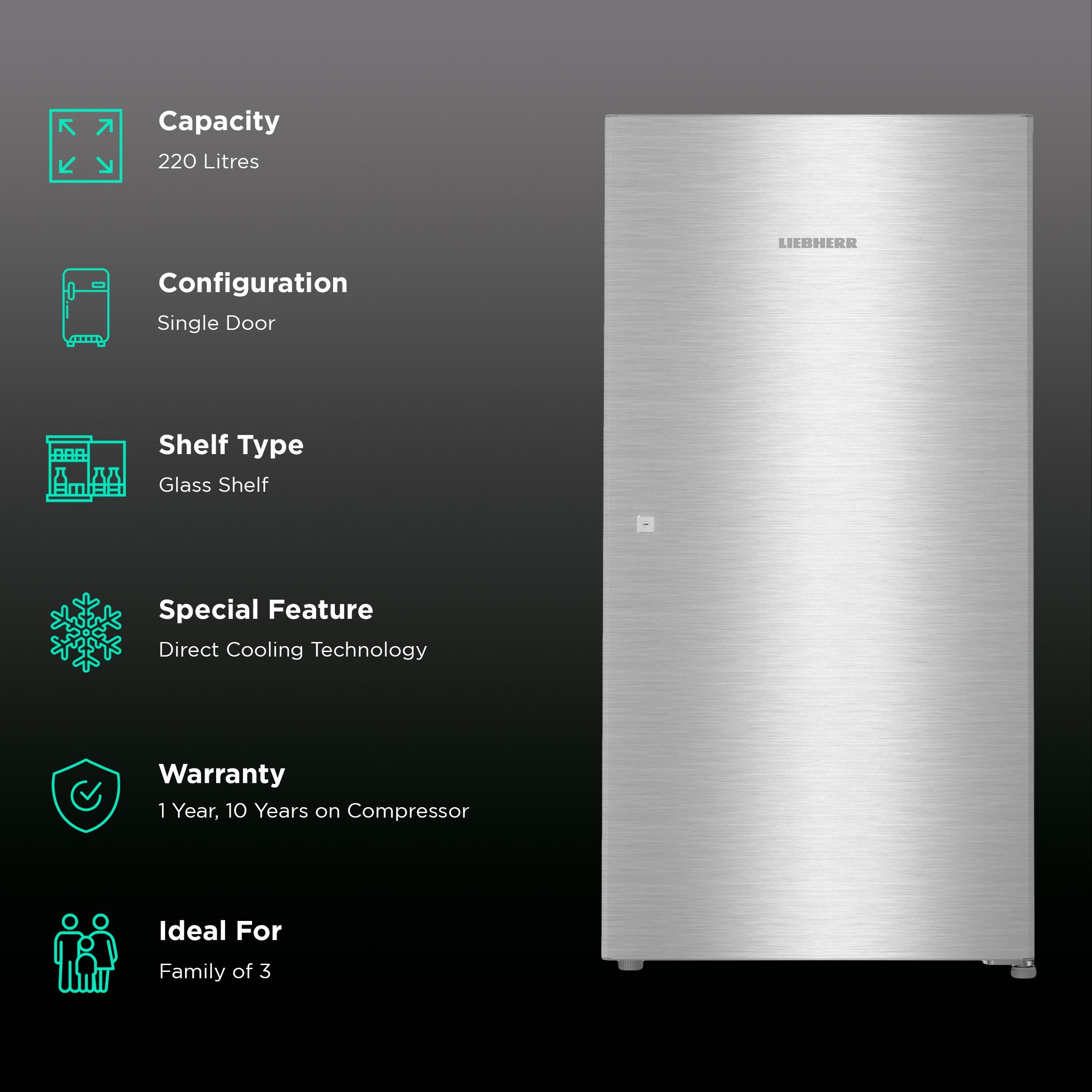 LIEBHERR 220 Litres 3 Star Direct Cool Single Door Refrigerator with Stabilizer Free Operation (DSL 2210, Anthracite)_2