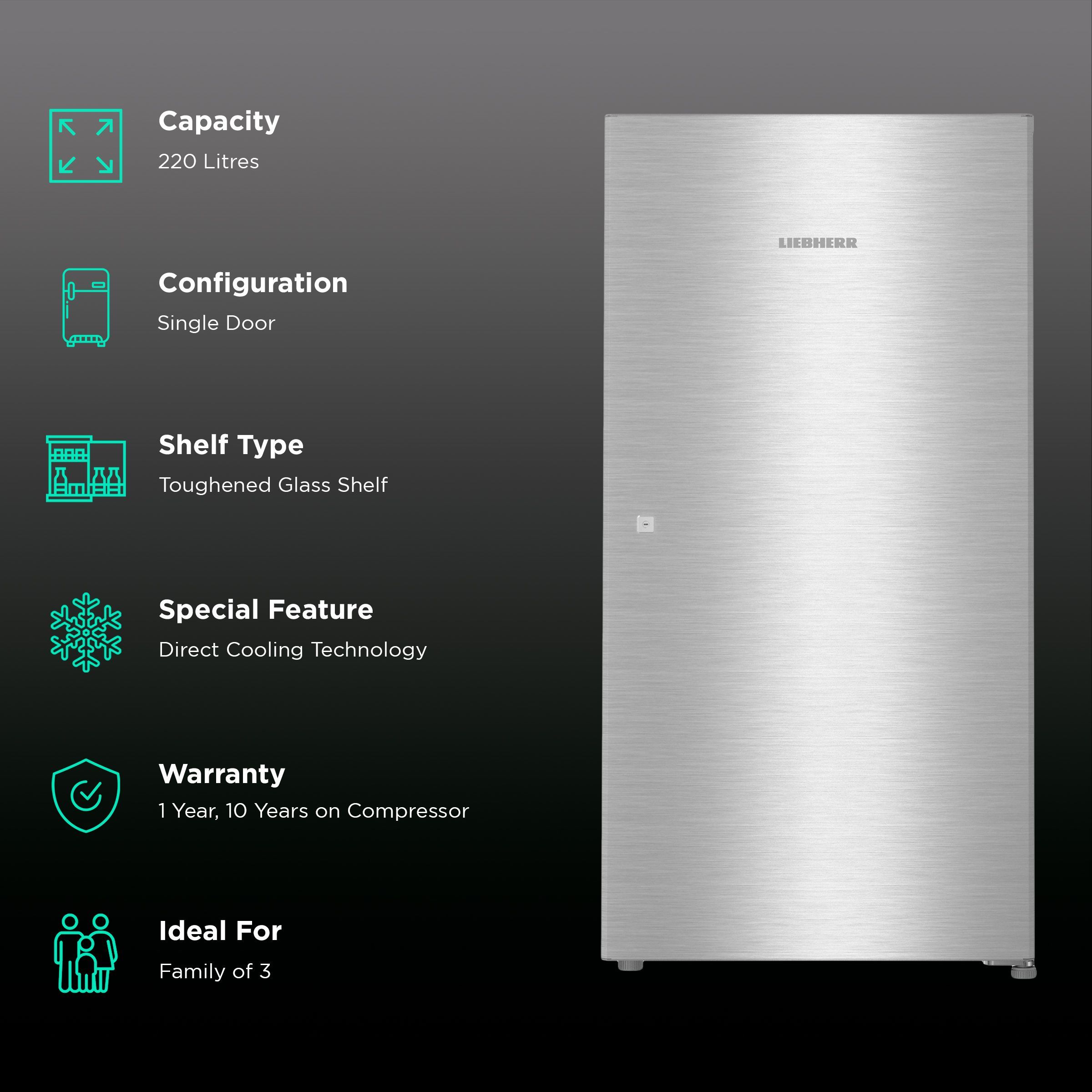 LIEBHERR 220 Litres 3 Star Direct Cool Single Door Refrigerator with LED Lighting (Dsl 2230, Anthracite)_2
