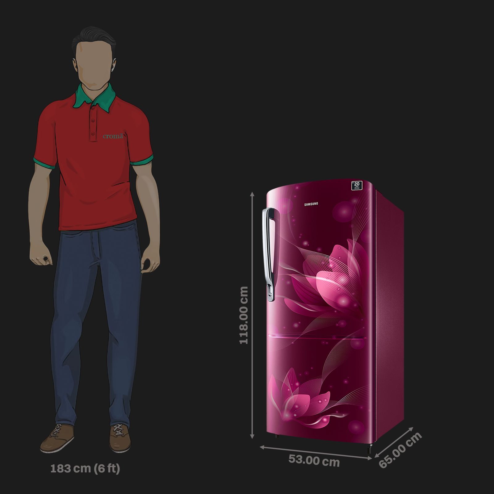 SAMSUNG Stylish Grande 183 Litres3 Star Direct Cool Single Door Refrigerator with Anti Bacterial Gasket (RR20C1723R8/HL, Blooming Saffron Red)_2