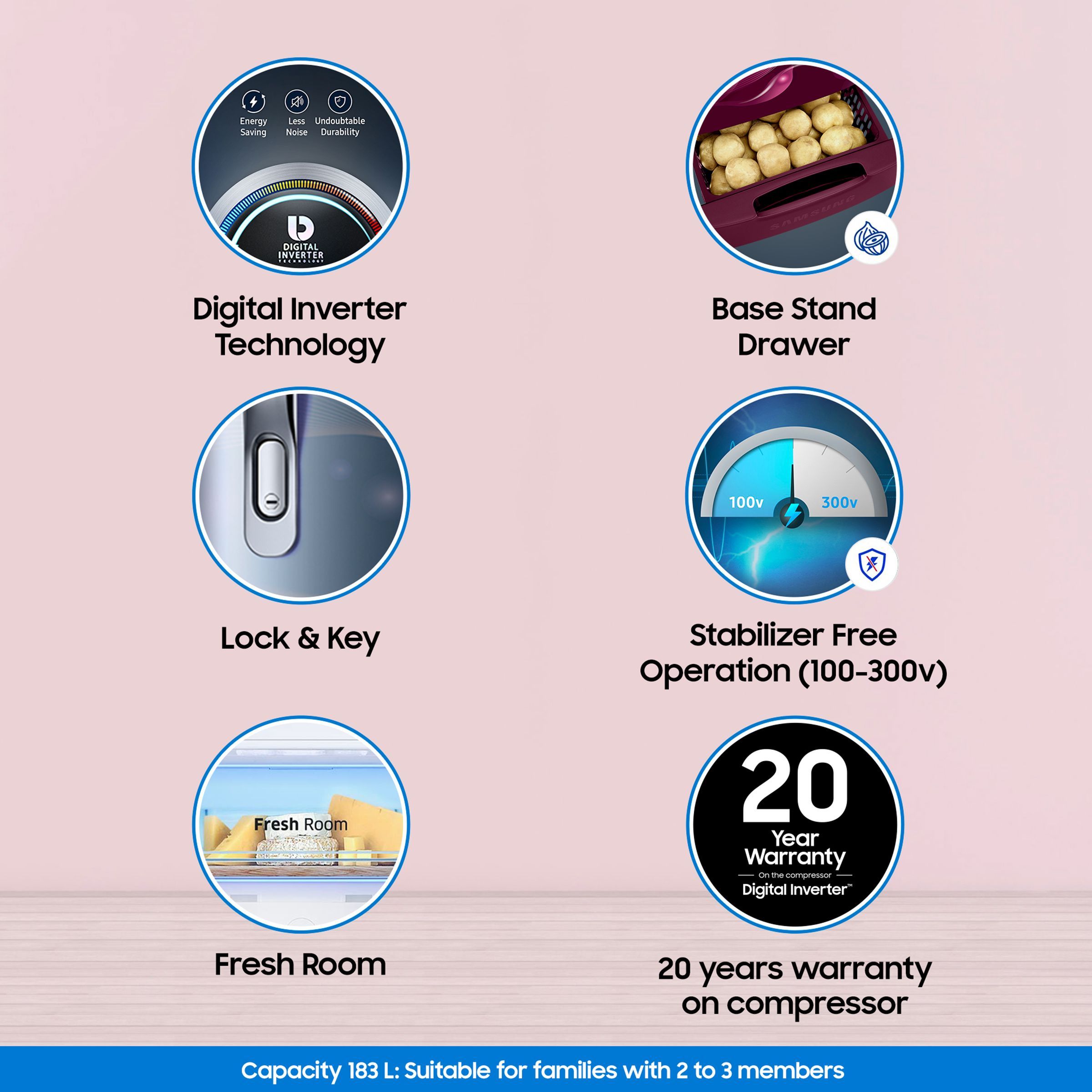 SAMSUNG 183 Litres 3 Star Direct Cool Single Door Refrigerator (RR20C1823U8/HL, Saffron Blue)_16